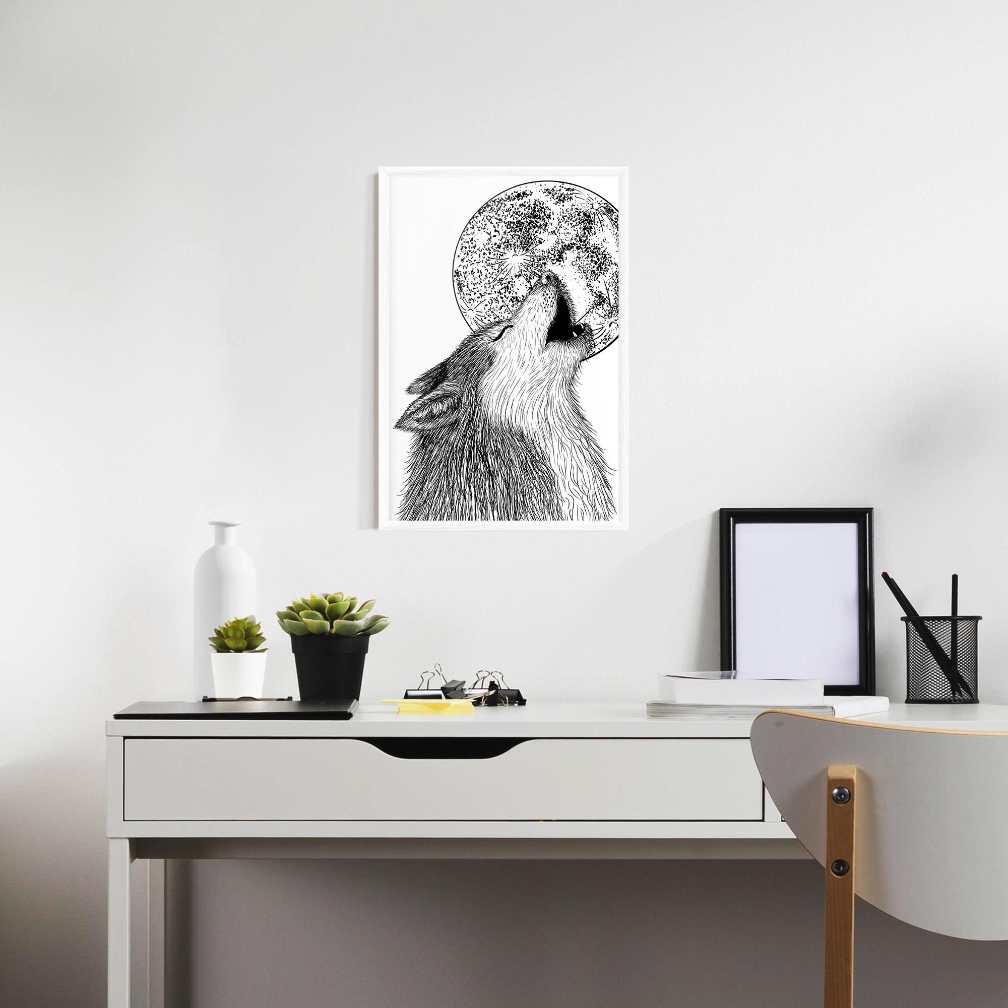 Plakat w Ramie Pretty Moon Wolf mockup 7