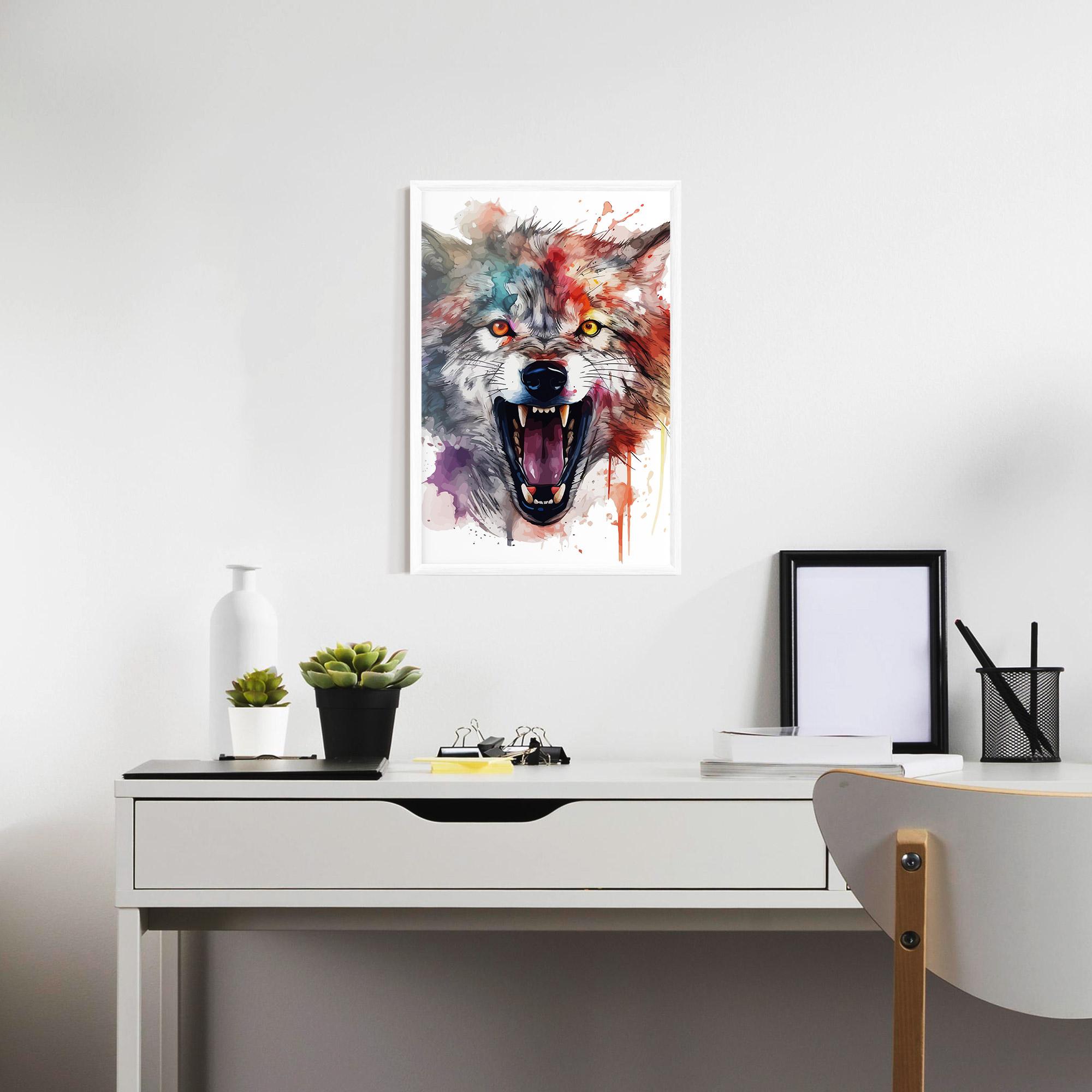 Plakat w Ramie Watercolor Angry Wolf mockup 7
