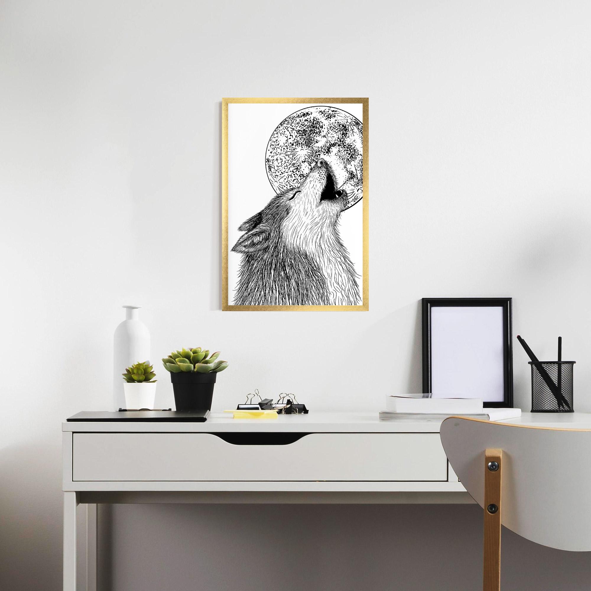 Plakat w Ramie Pretty Moon Wolf mockup 7