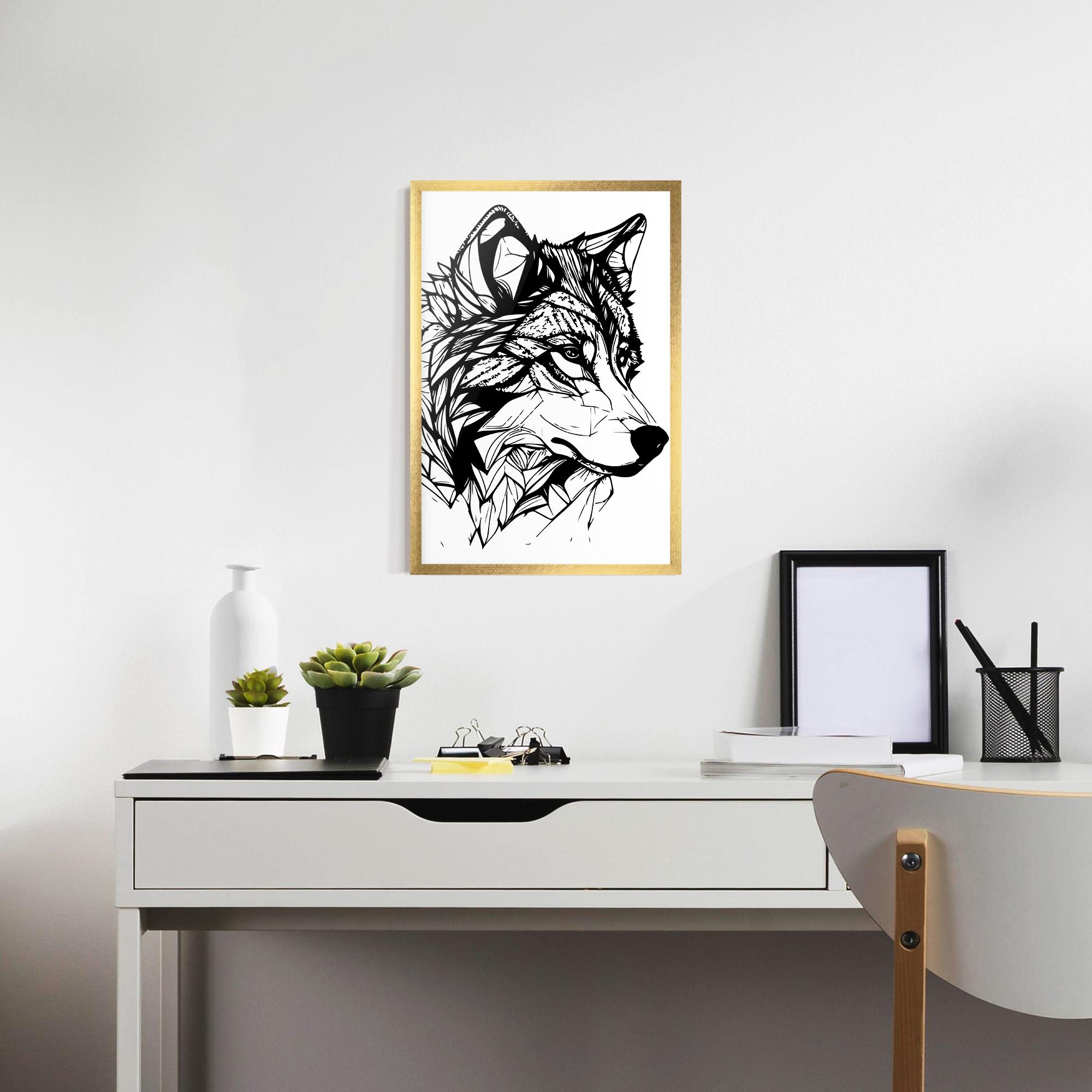 Plakat w Ramie Wolf Head Line mockup 7