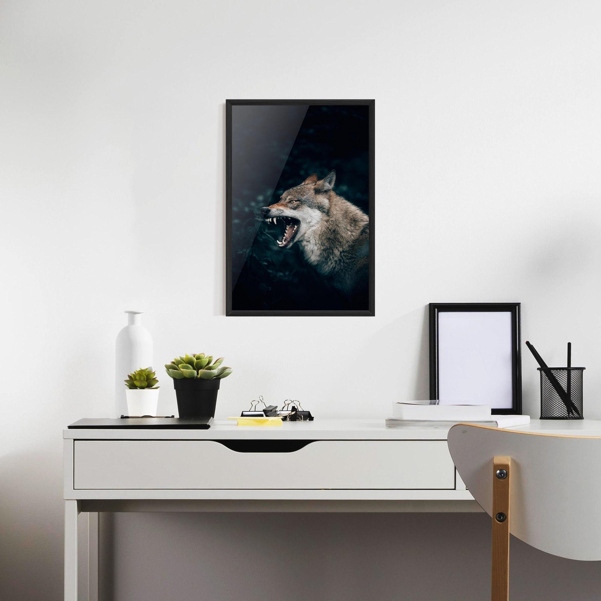 Plakat w Ramie Angry Wolf In The Forest mockup 7