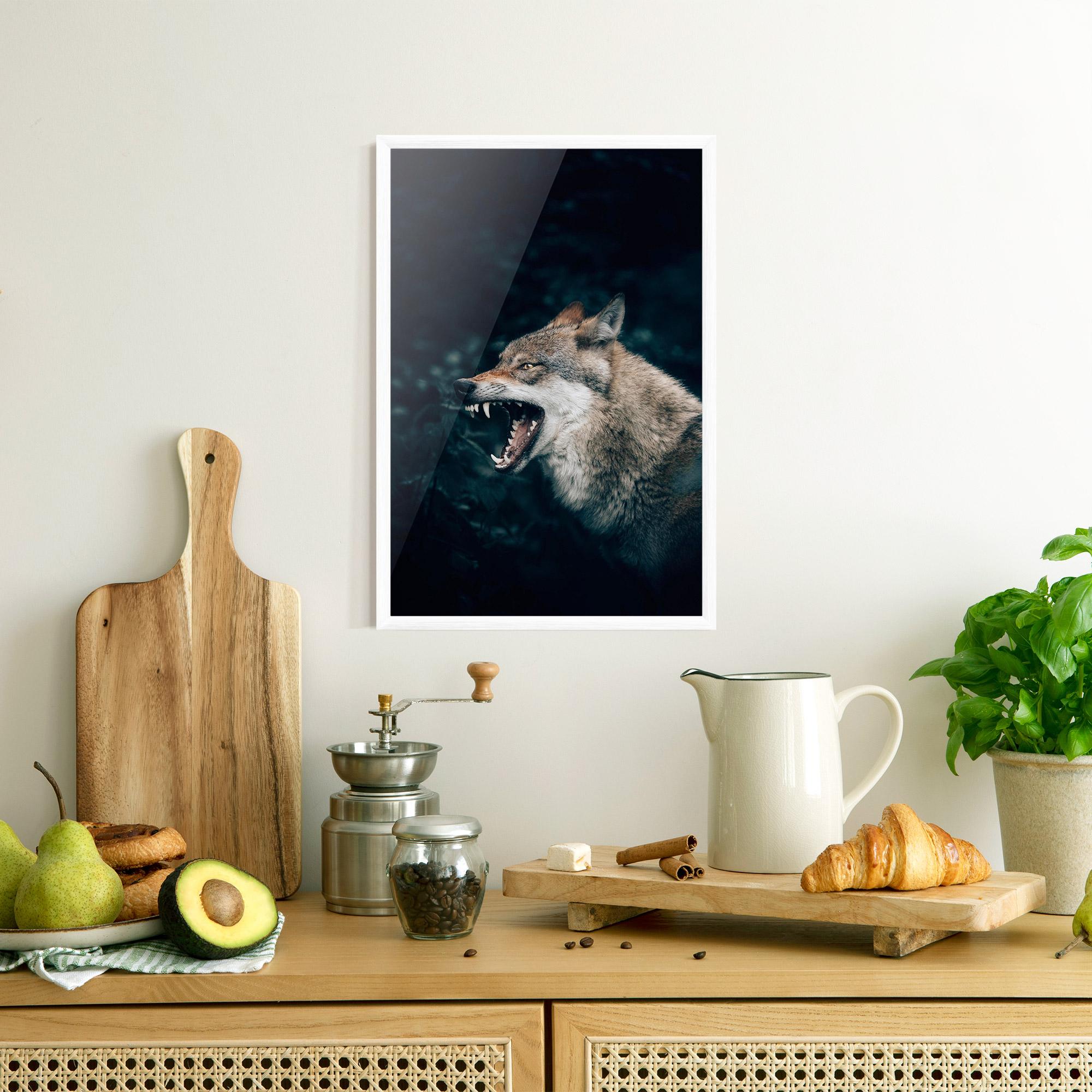 Plakat w Ramie Angry Wolf In The Forest mockup 8