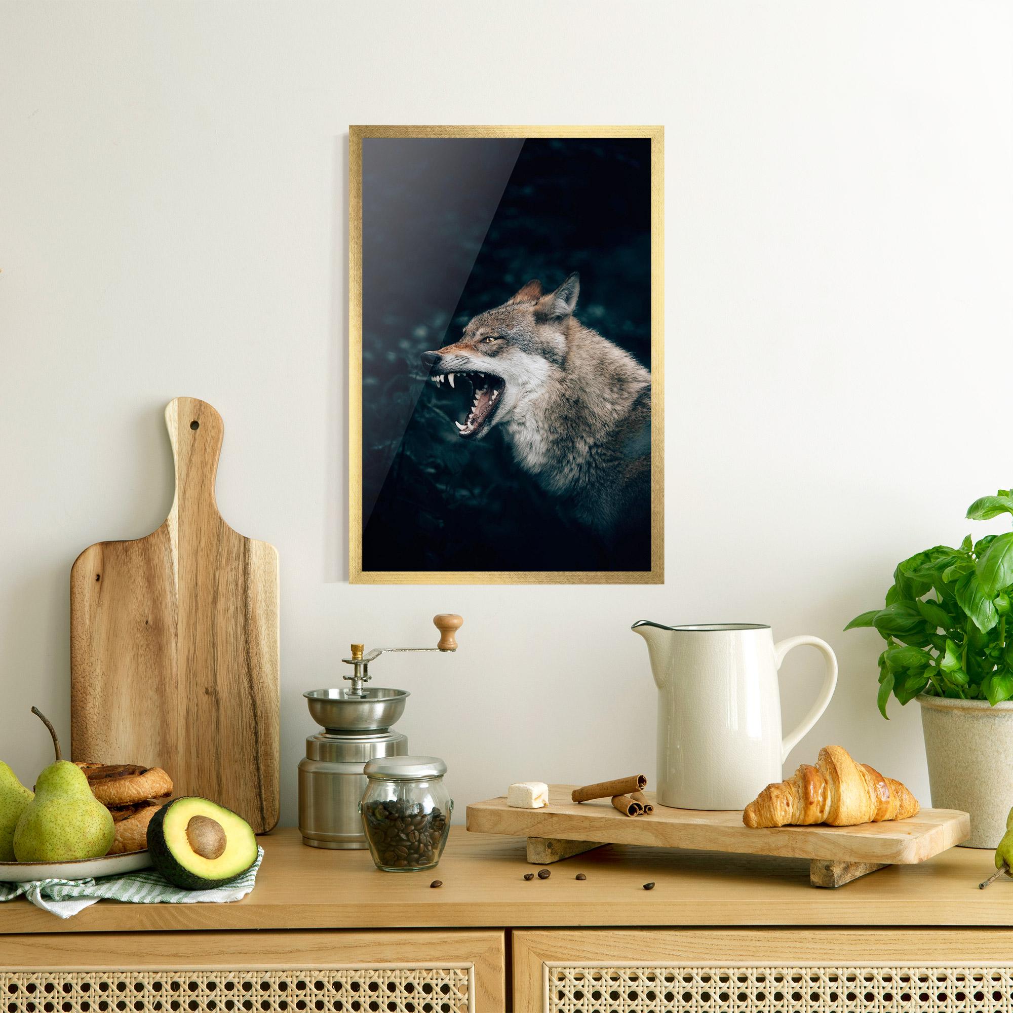 Plakat w Ramie Angry Wolf In The Forest mockup 8