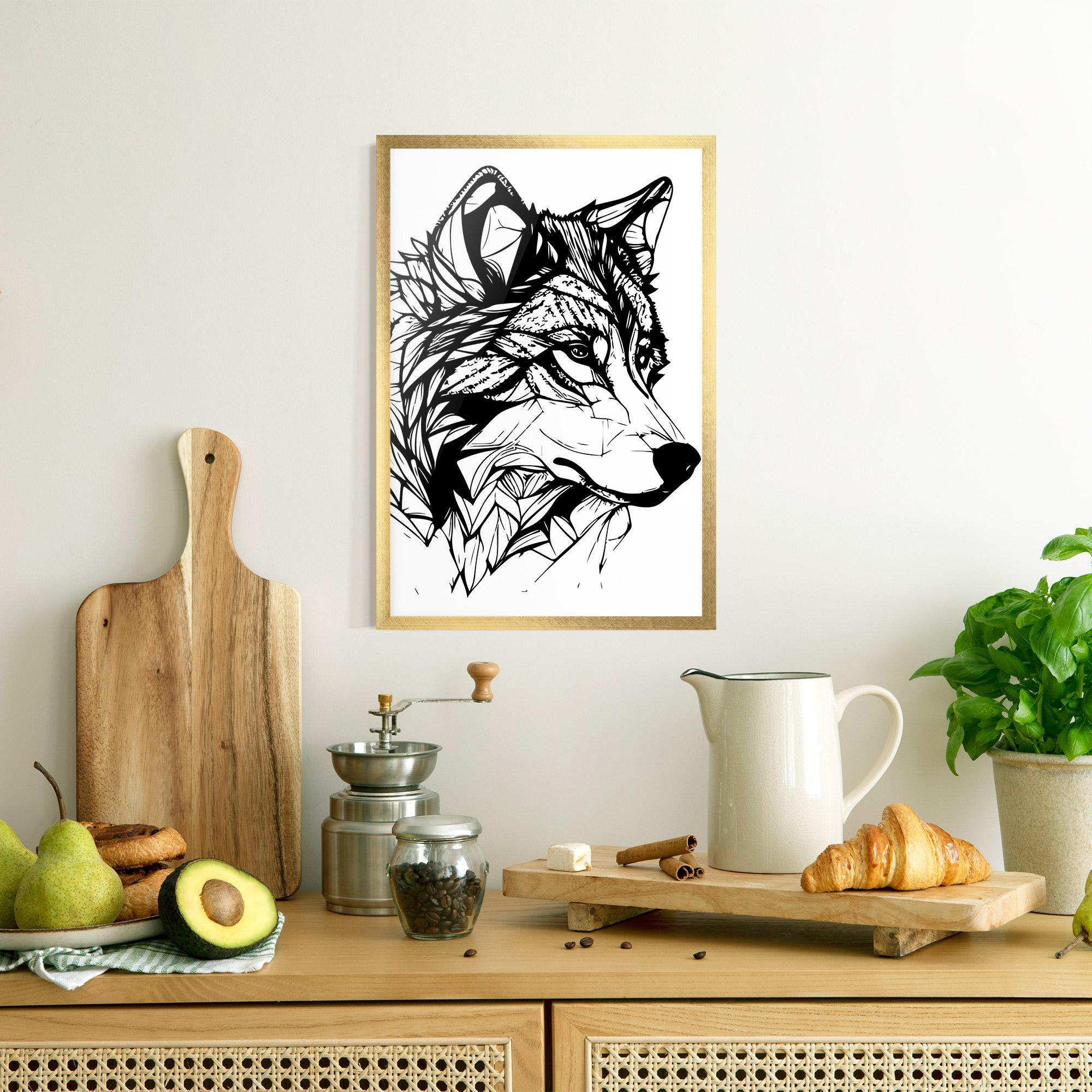 Plakat w Ramie Wolf Head Line mockup 8