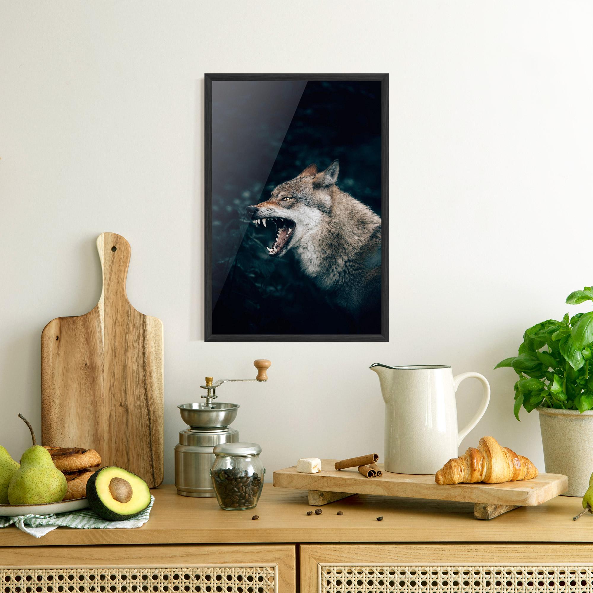 Plakat w Ramie Angry Wolf In The Forest mockup 8