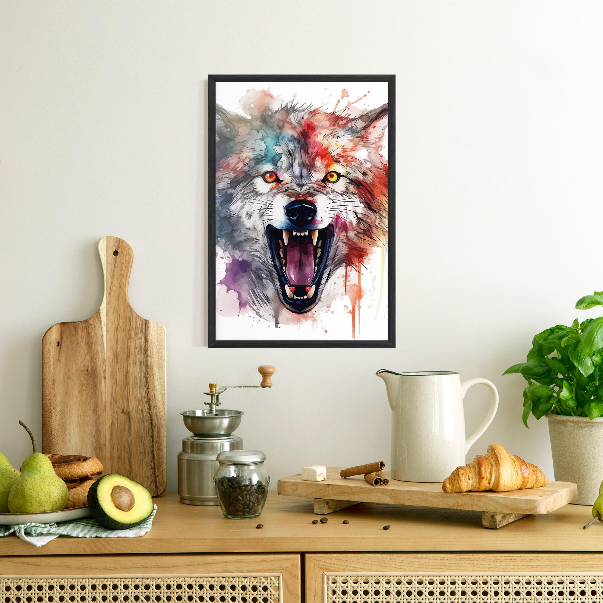 Plakat w Ramie Watercolor Angry Wolf mockup 8