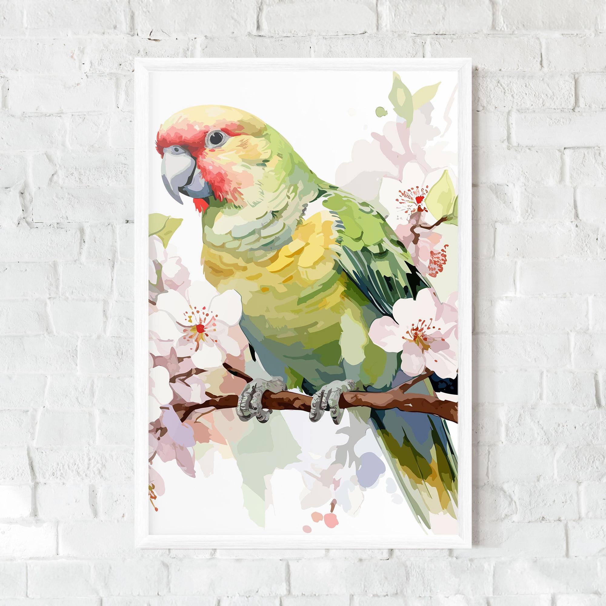 Plakat w Ramie Cute Green Parrot mockup 0