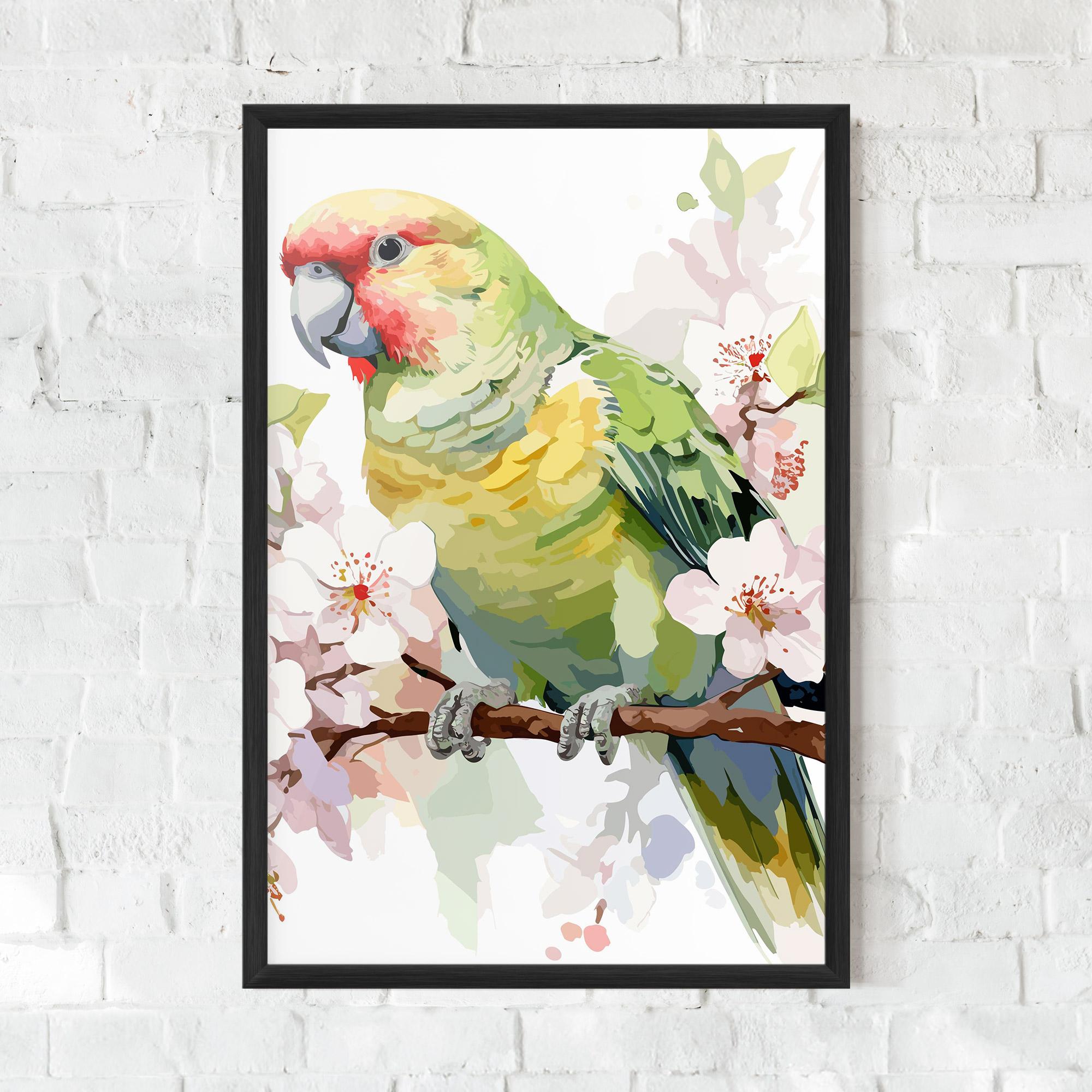 Plakat w Ramie Cute Green Parrot mockup 0