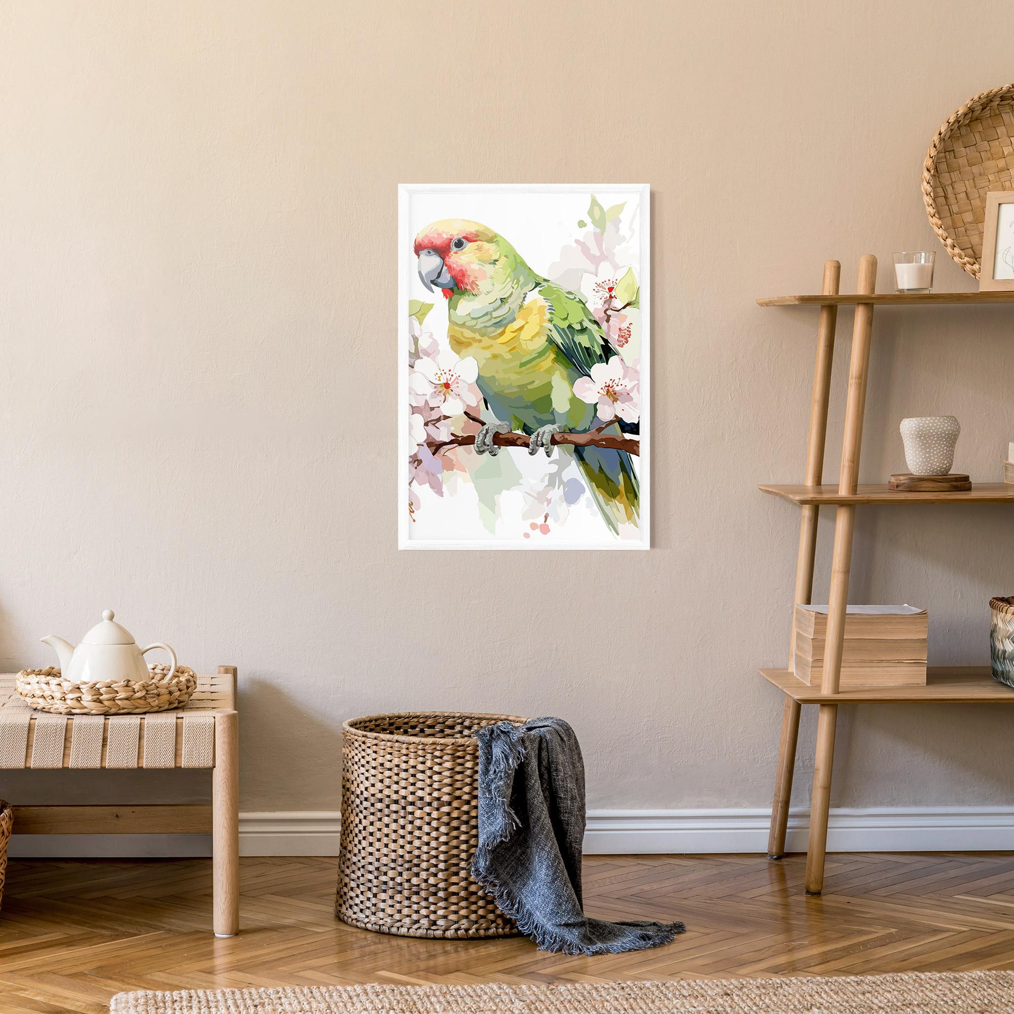 Plakat w Ramie Cute Green Parrot mockup 9