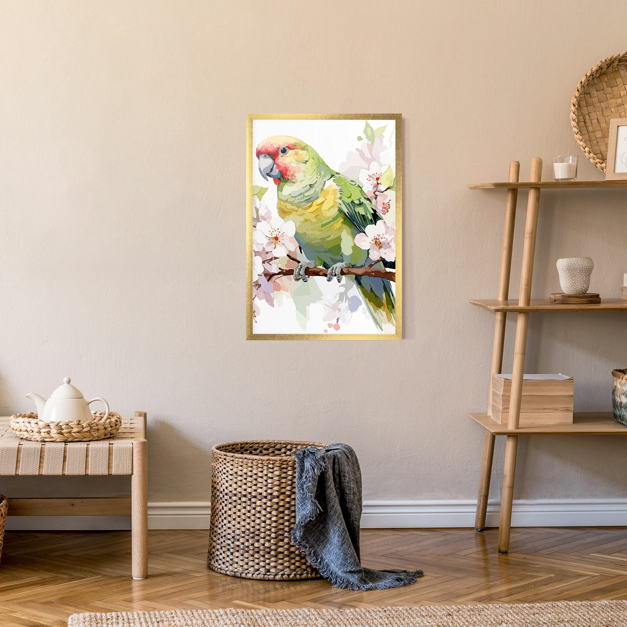 Plakat w Ramie Cute Green Parrot mockup 9