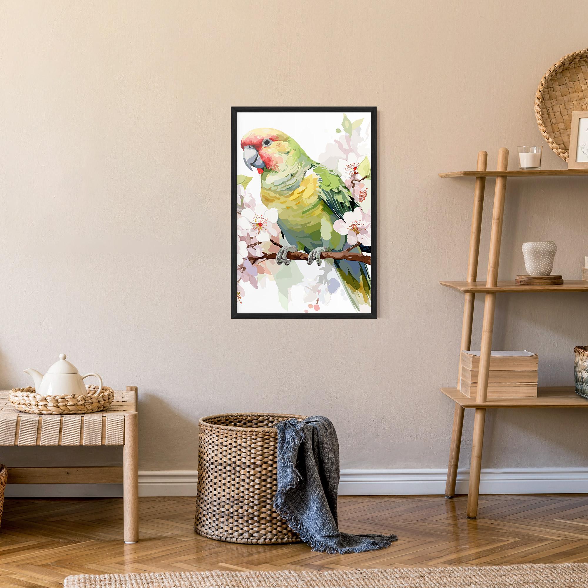 Plakat w Ramie Cute Green Parrot mockup 9