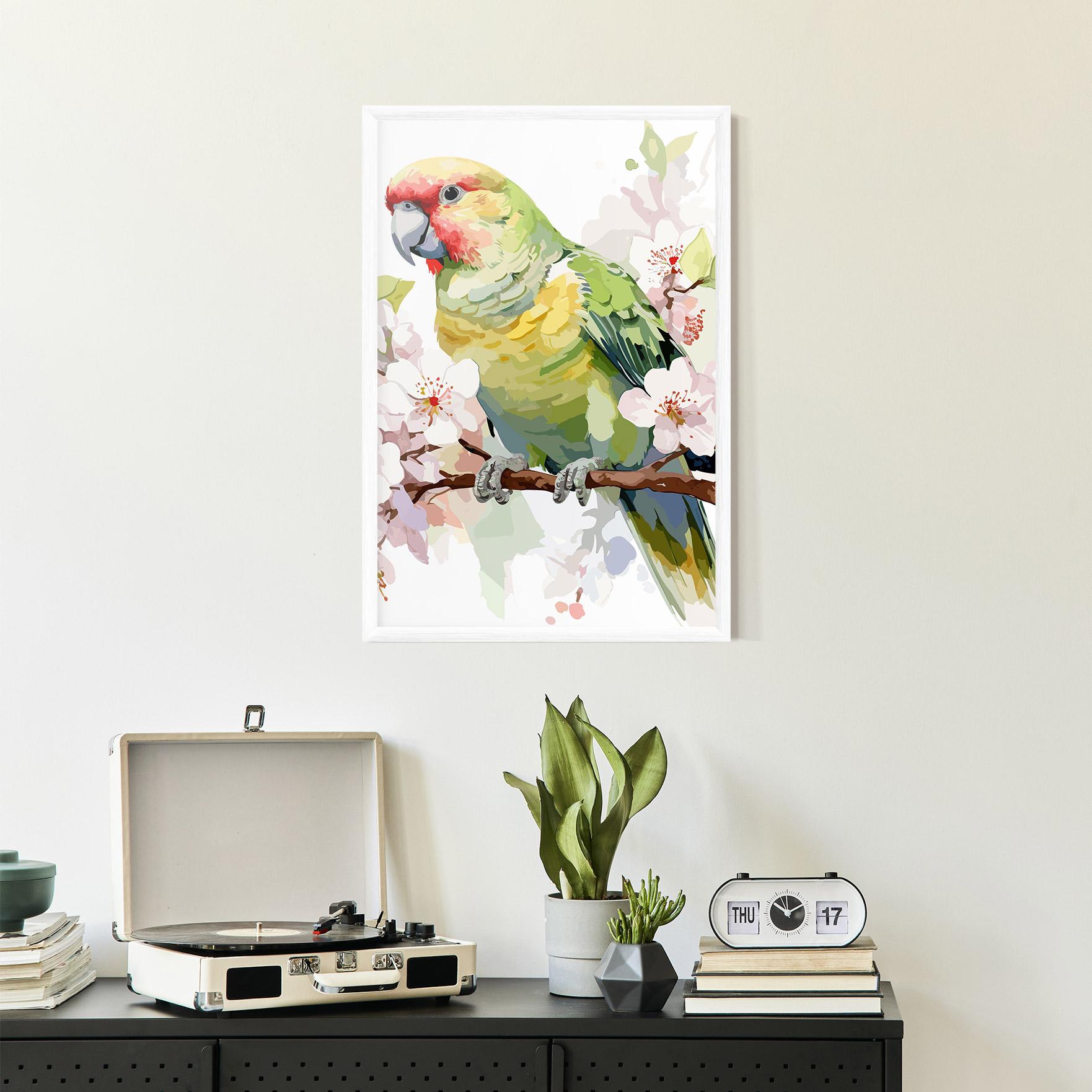 Plakat w Ramie Cute Green Parrot mockup 2