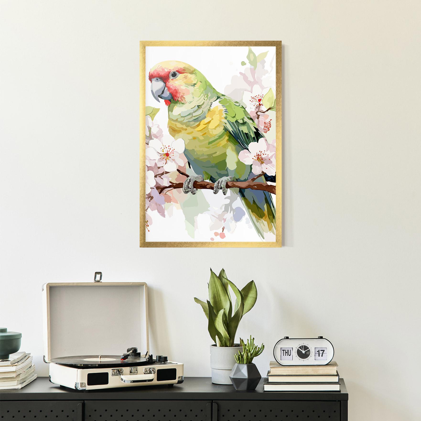 Plakat w Ramie Cute Green Parrot mockup 2