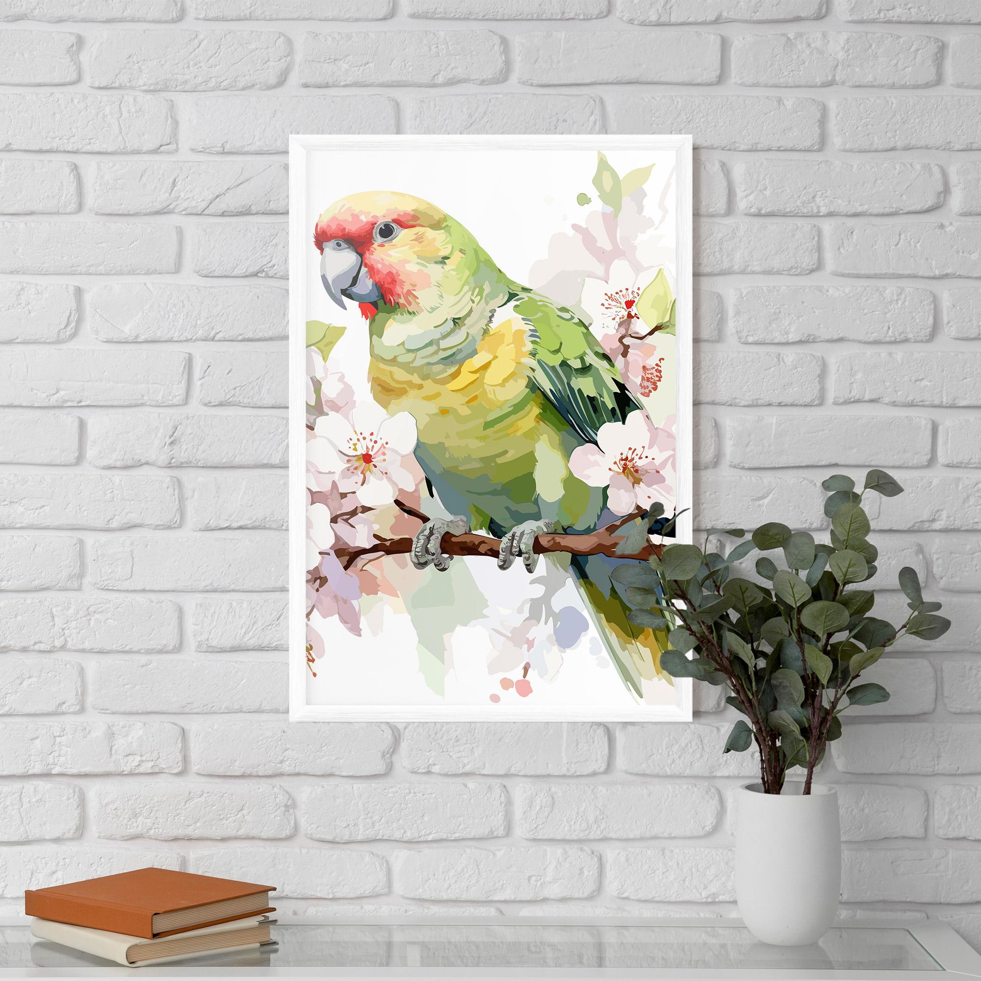 Plakat w Ramie Cute Green Parrot mockup 5