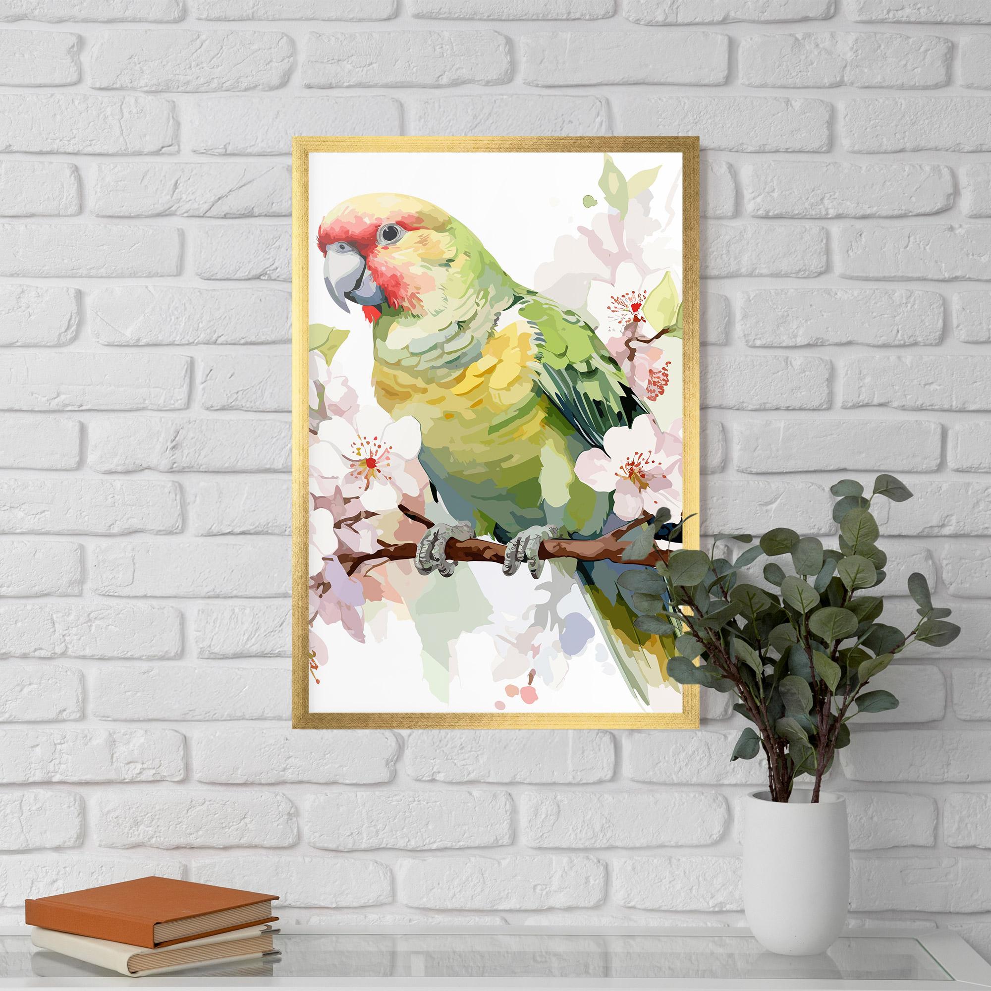 Plakat w Ramie Cute Green Parrot mockup 5
