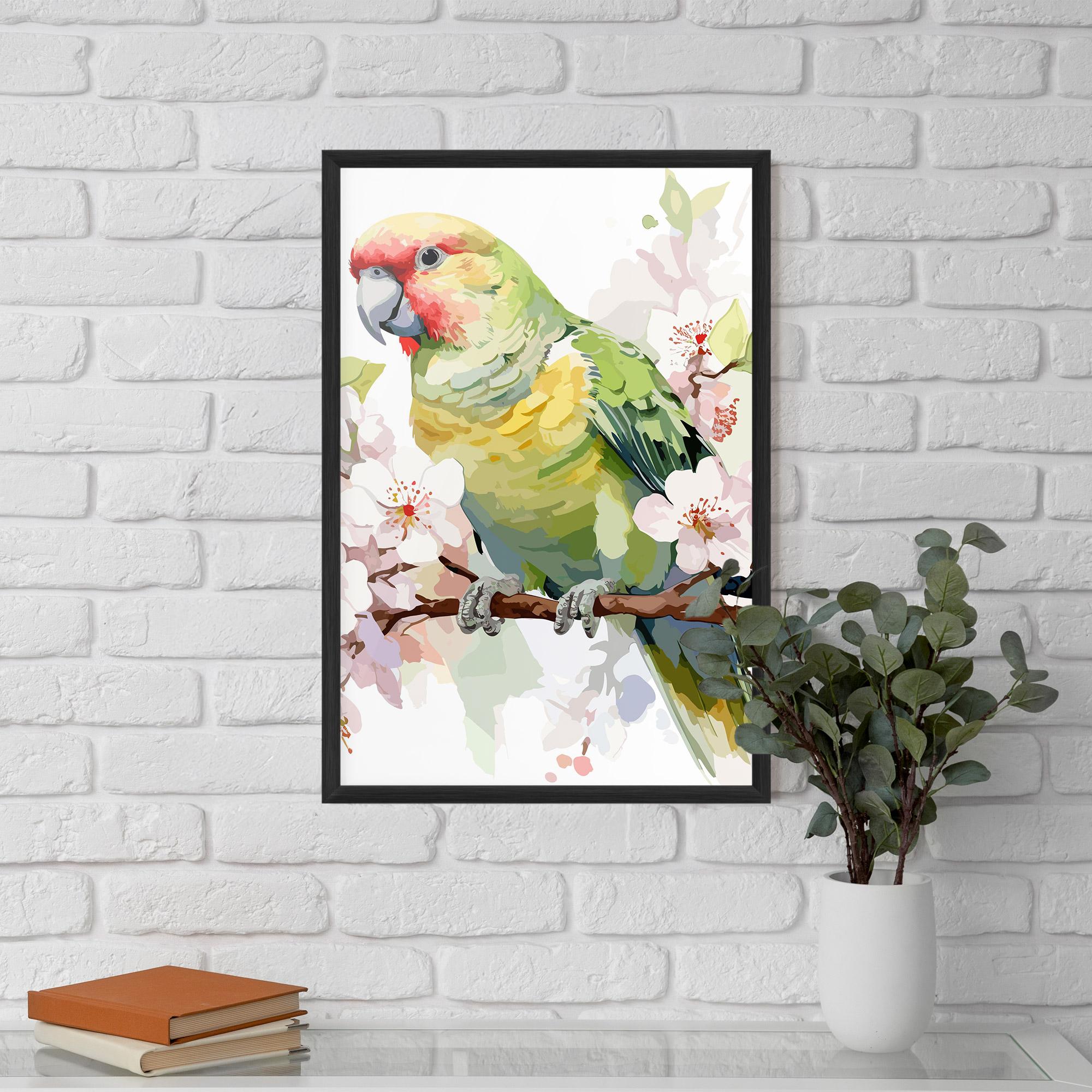 Plakat w Ramie Cute Green Parrot mockup 5