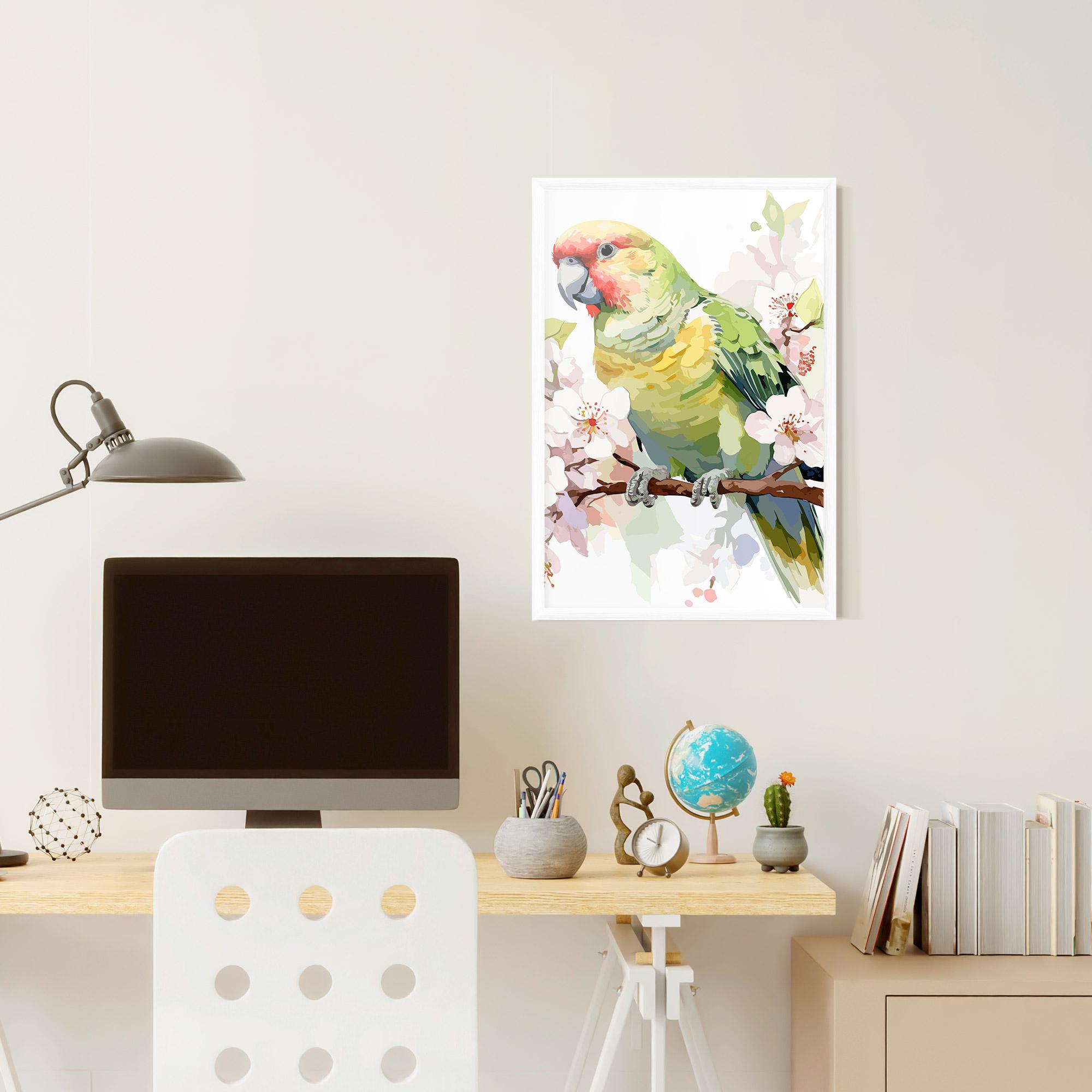 Plakat w Ramie Cute Green Parrot mockup 6