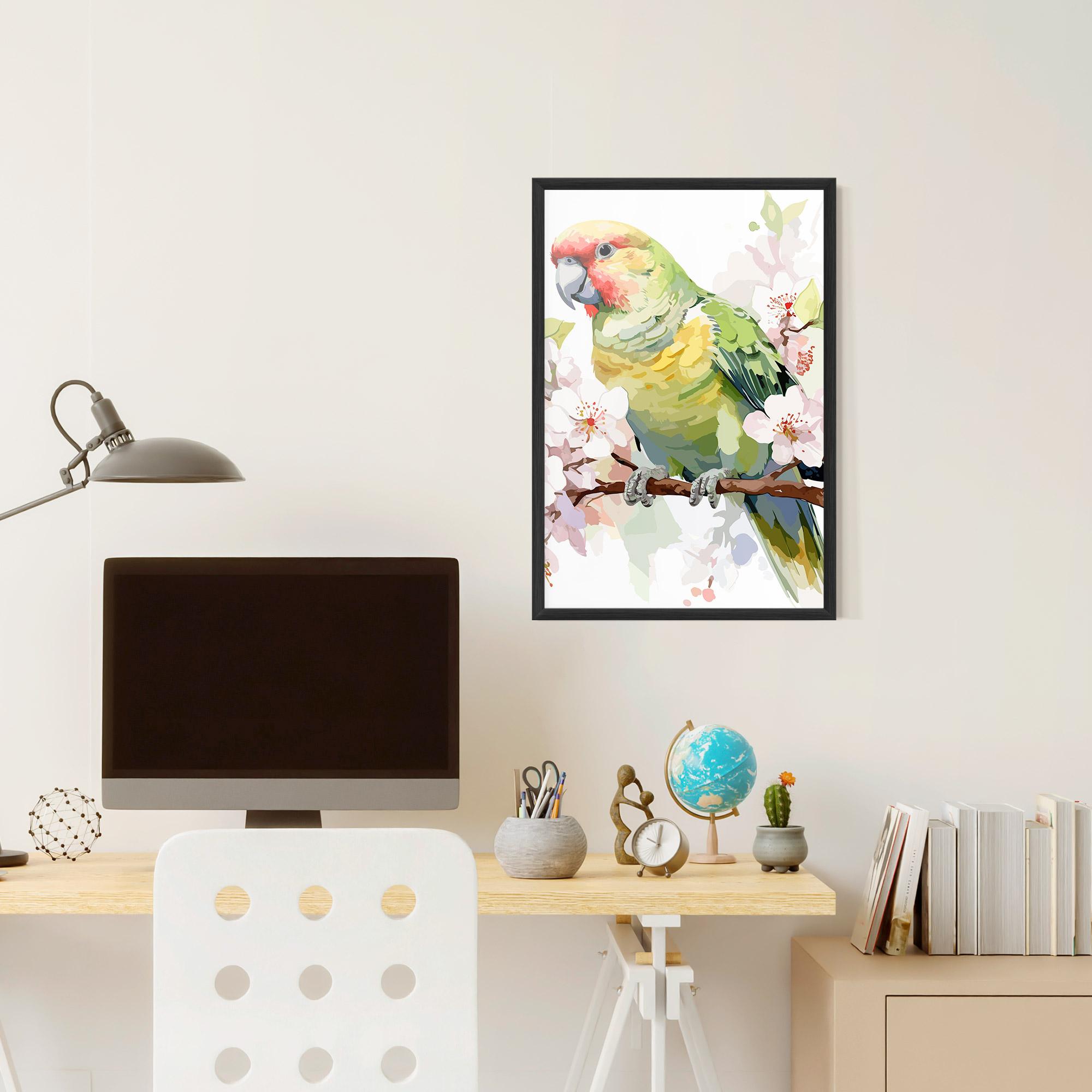 Plakat w Ramie Cute Green Parrot mockup 6