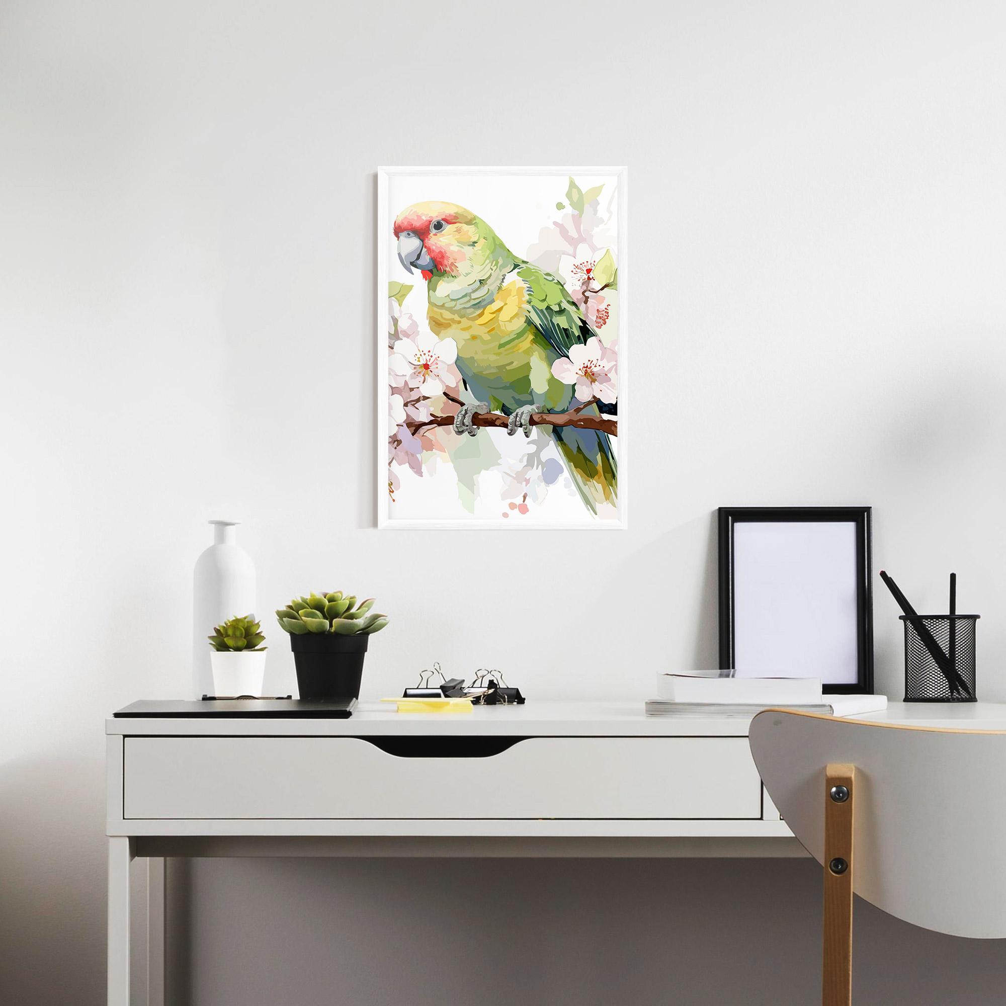 Plakat w Ramie Cute Green Parrot mockup 7