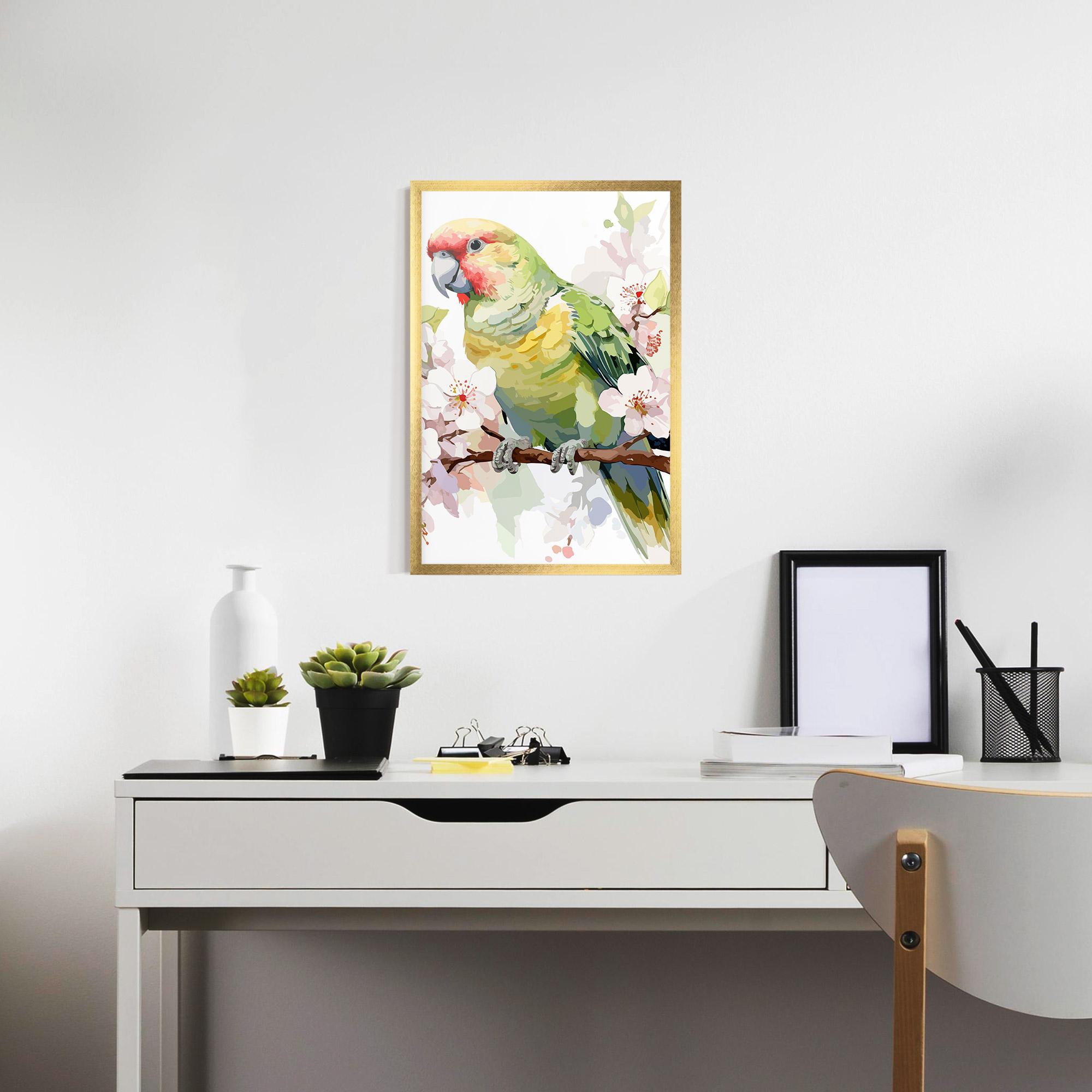 Plakat w Ramie Cute Green Parrot mockup 7