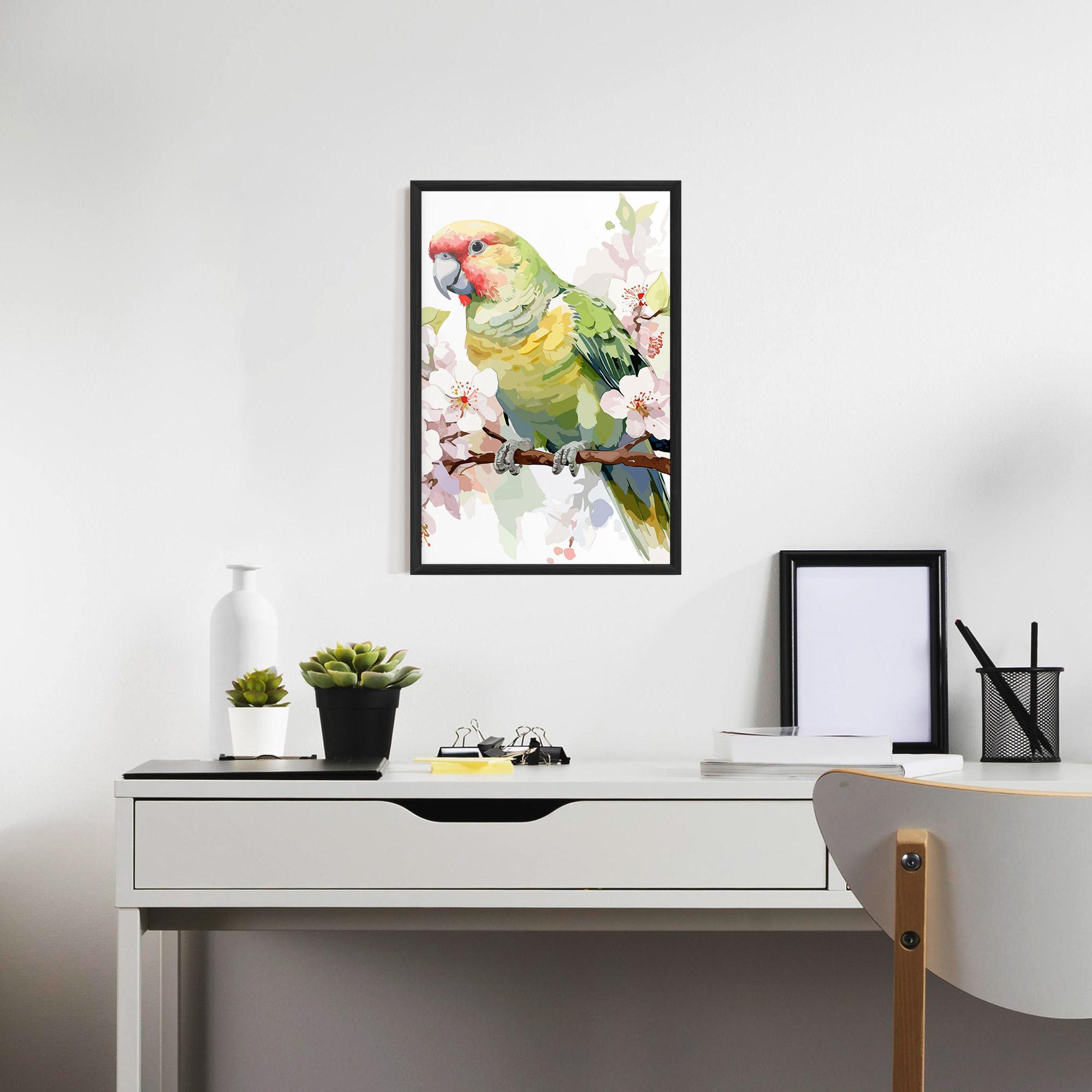 Plakat w Ramie Cute Green Parrot mockup 7