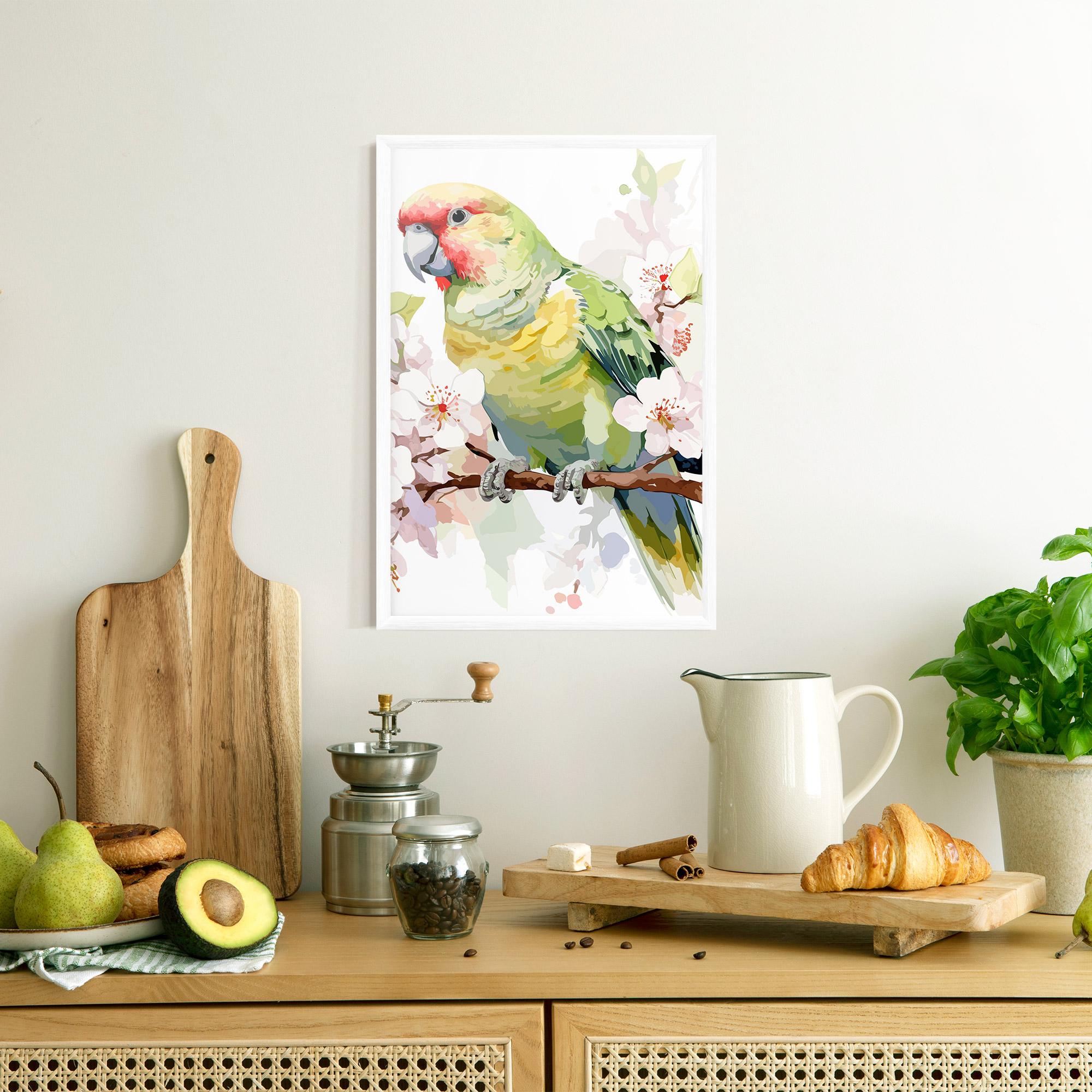Plakat w Ramie Cute Green Parrot mockup 8