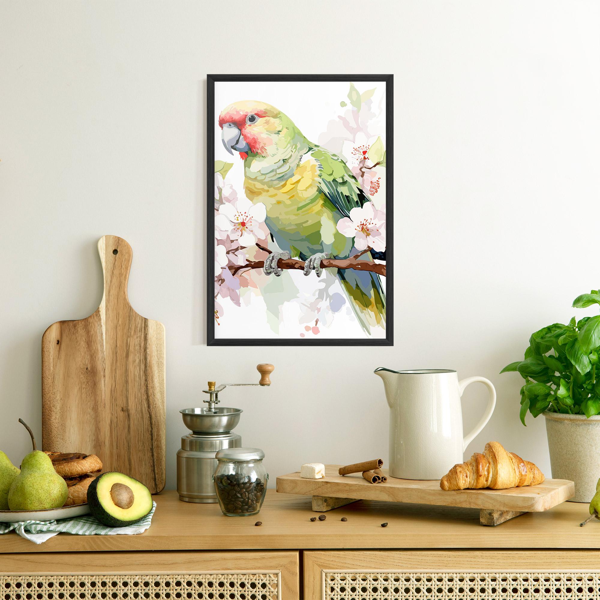 Plakat w Ramie Cute Green Parrot mockup 8