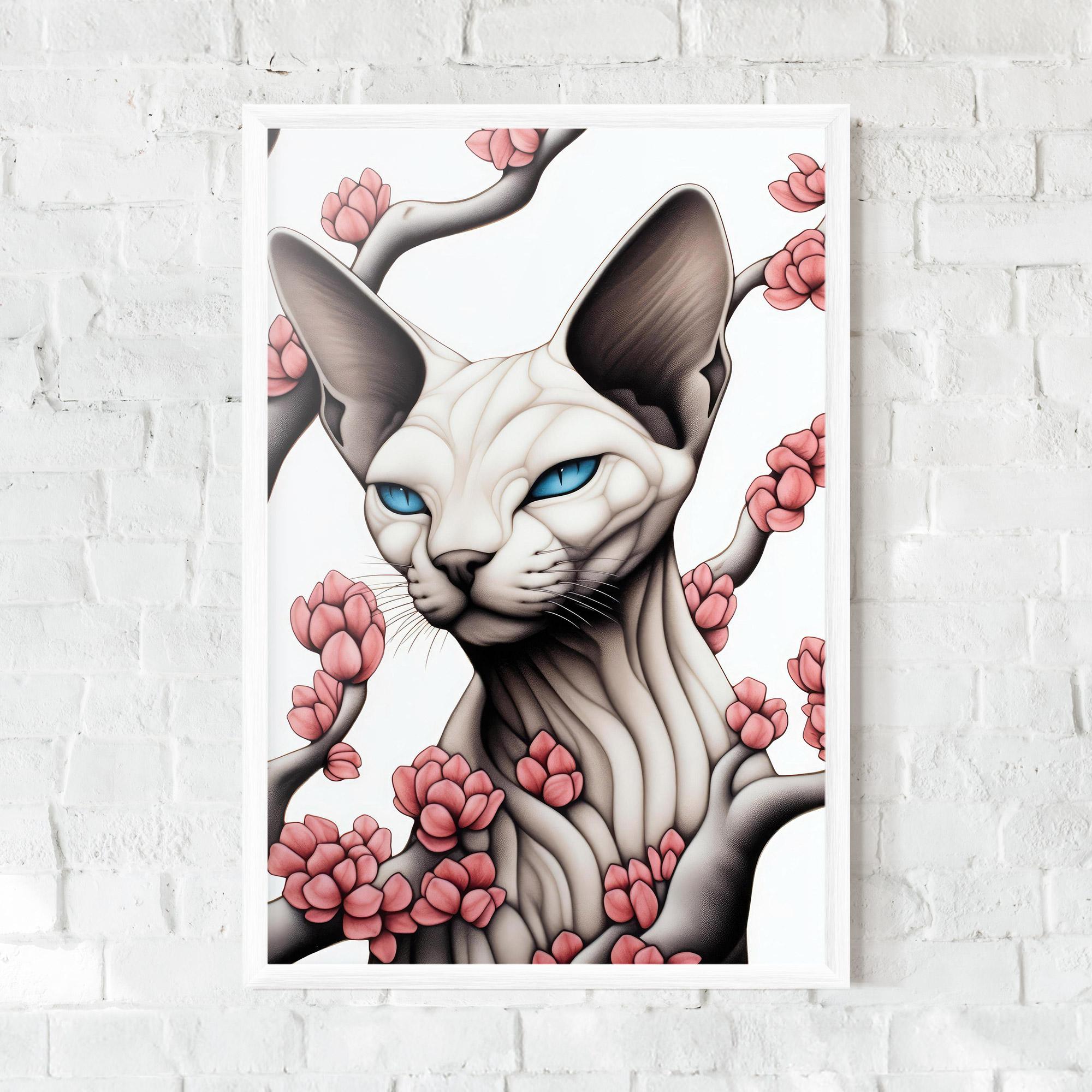 Plakat w Ramie Blue Eyes Cat Drawing mockup 0