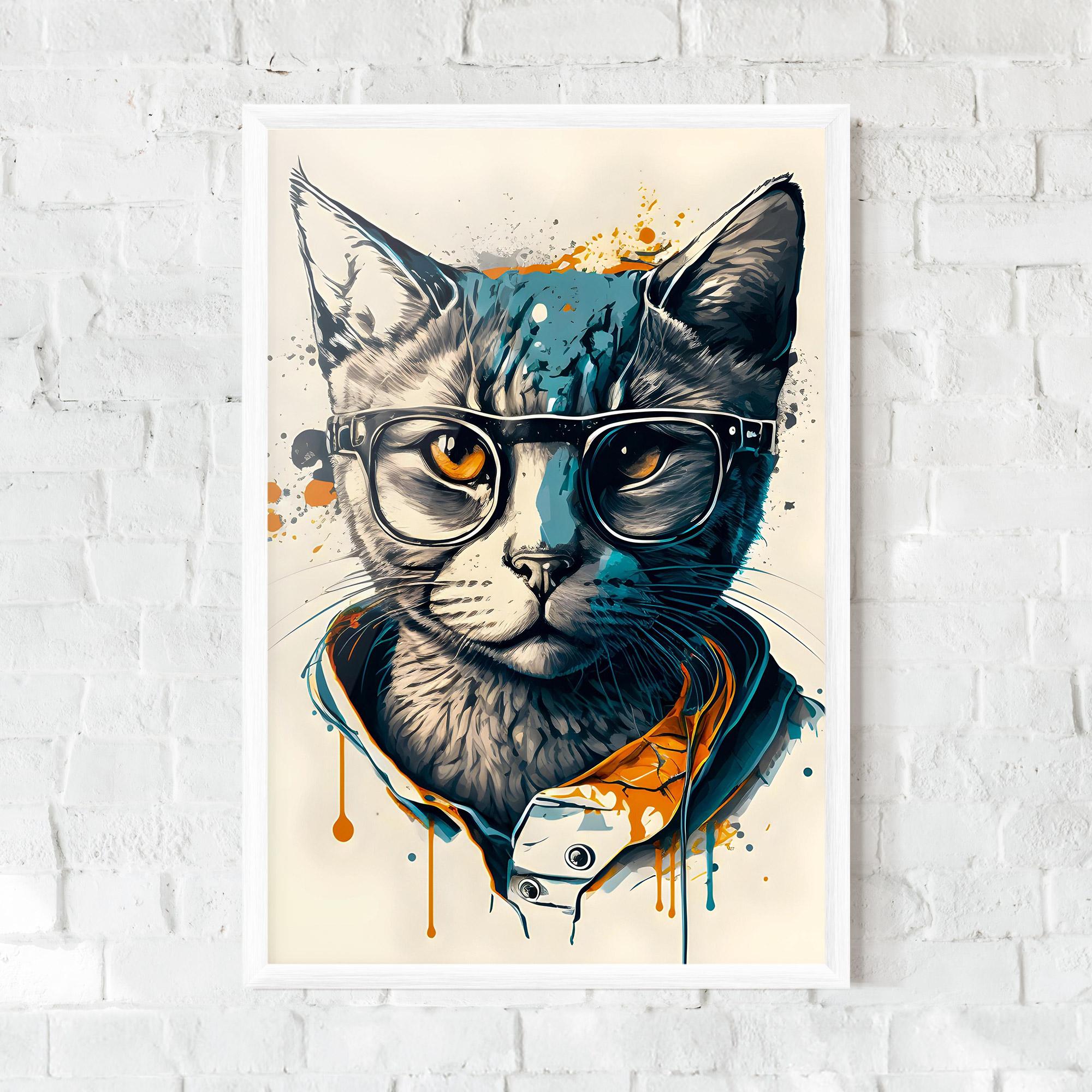 Plakat w Ramie Cat Glasses Art mockup 0