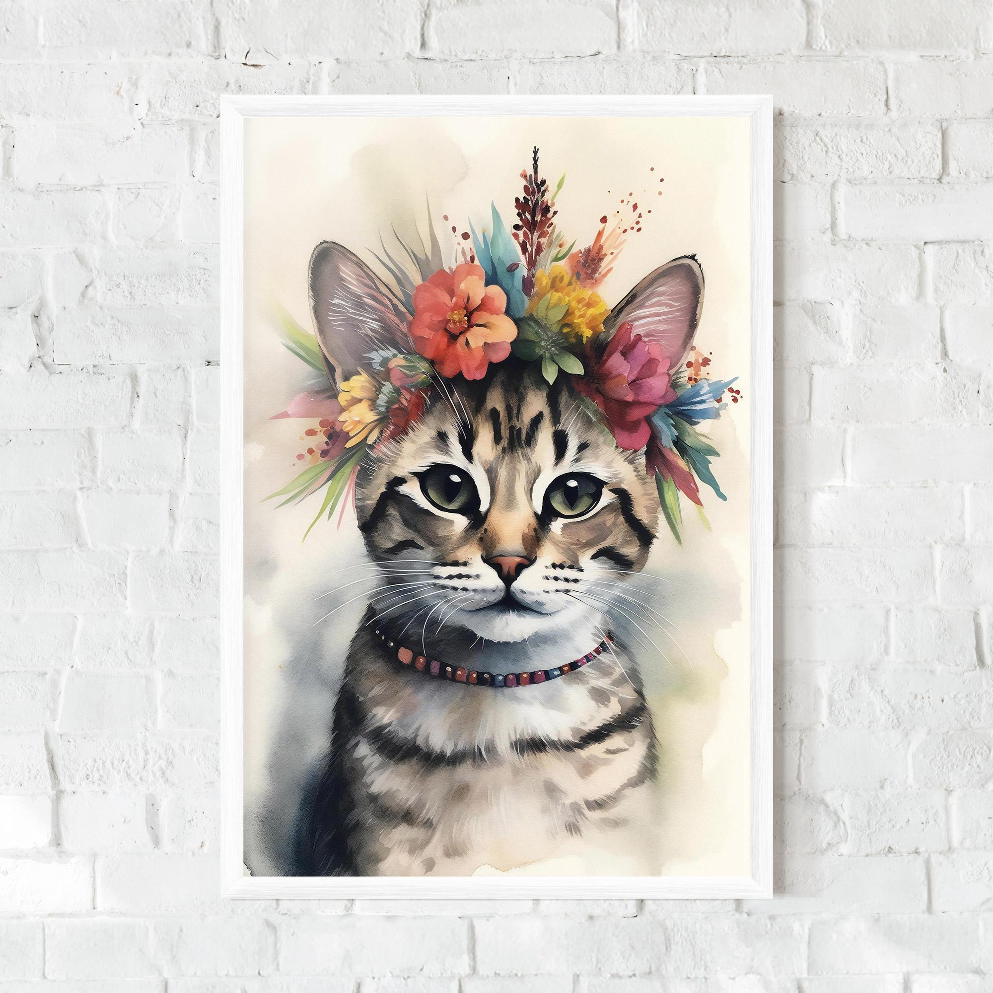 Plakat w Ramie Flower Cat Art mockup 0