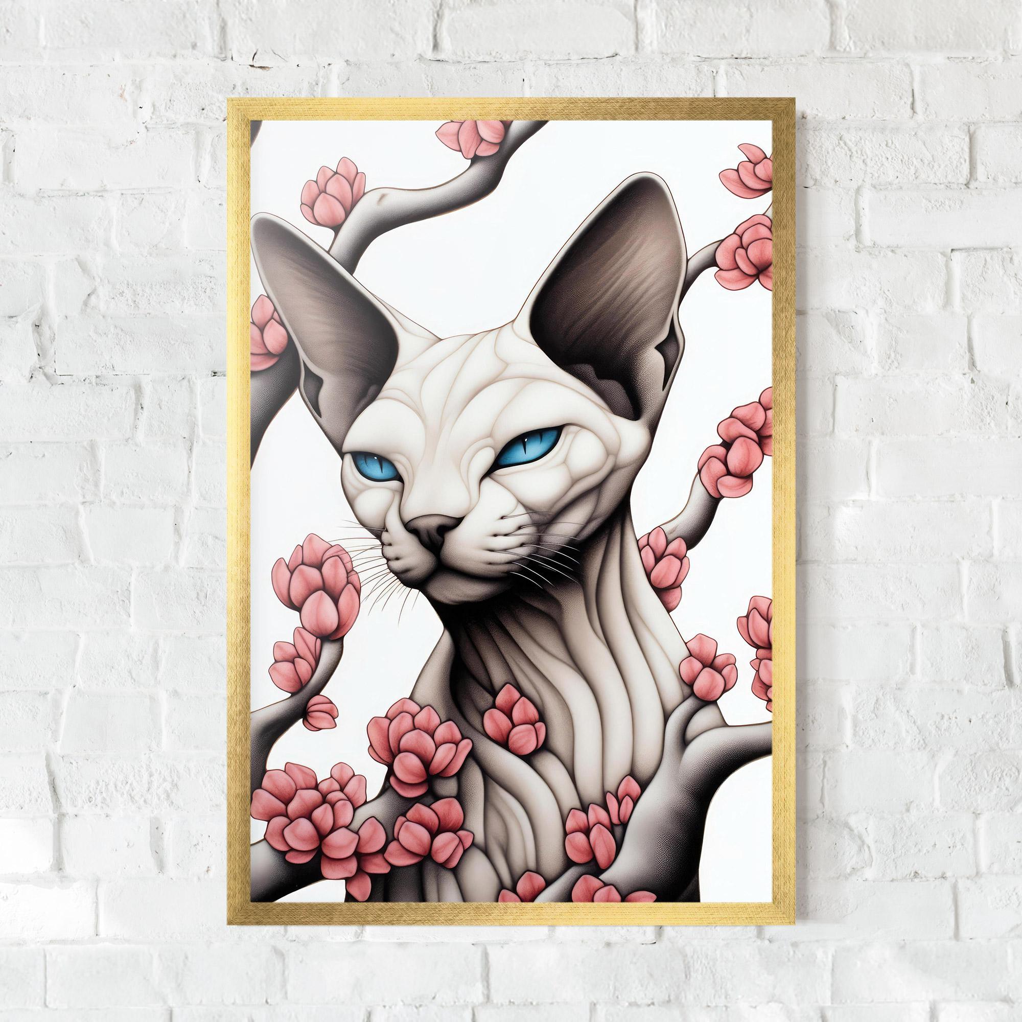 Plakat w Ramie Blue Eyes Cat Drawing mockup 0