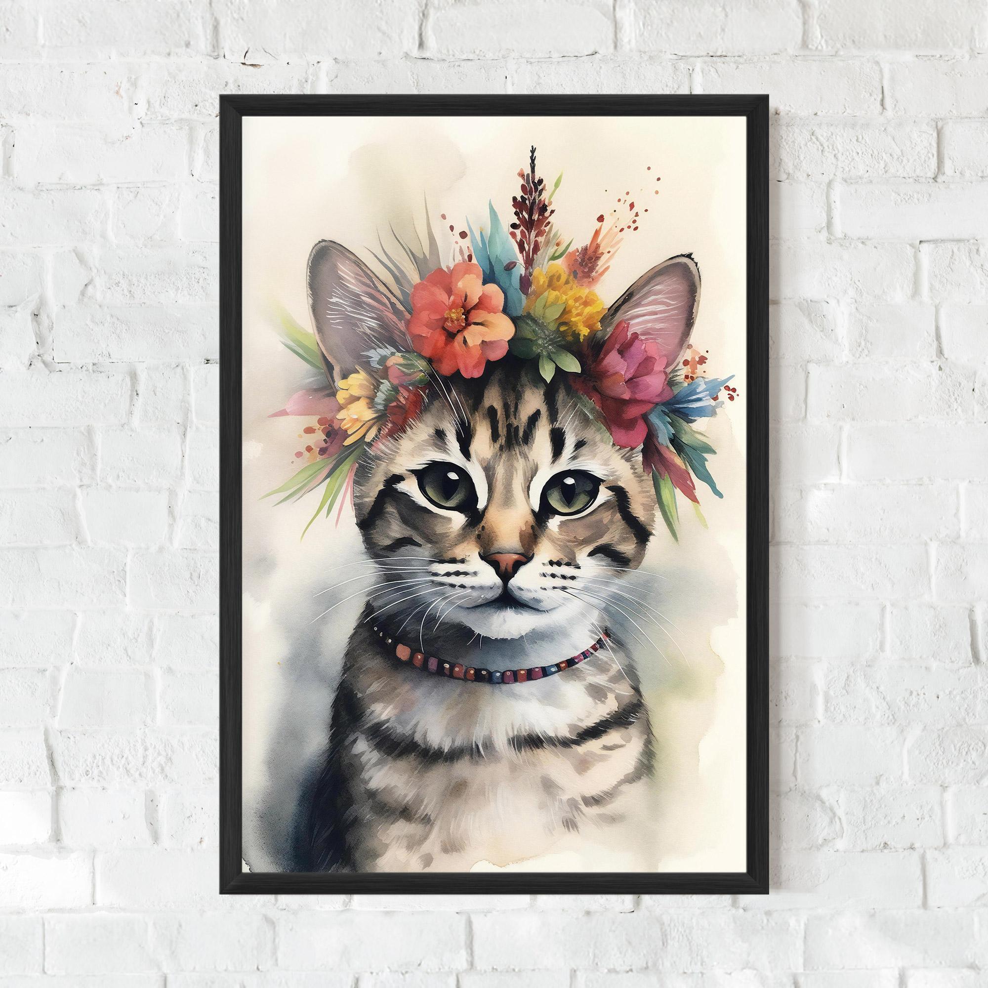 Plakat w Ramie Flower Cat Art mockup 0