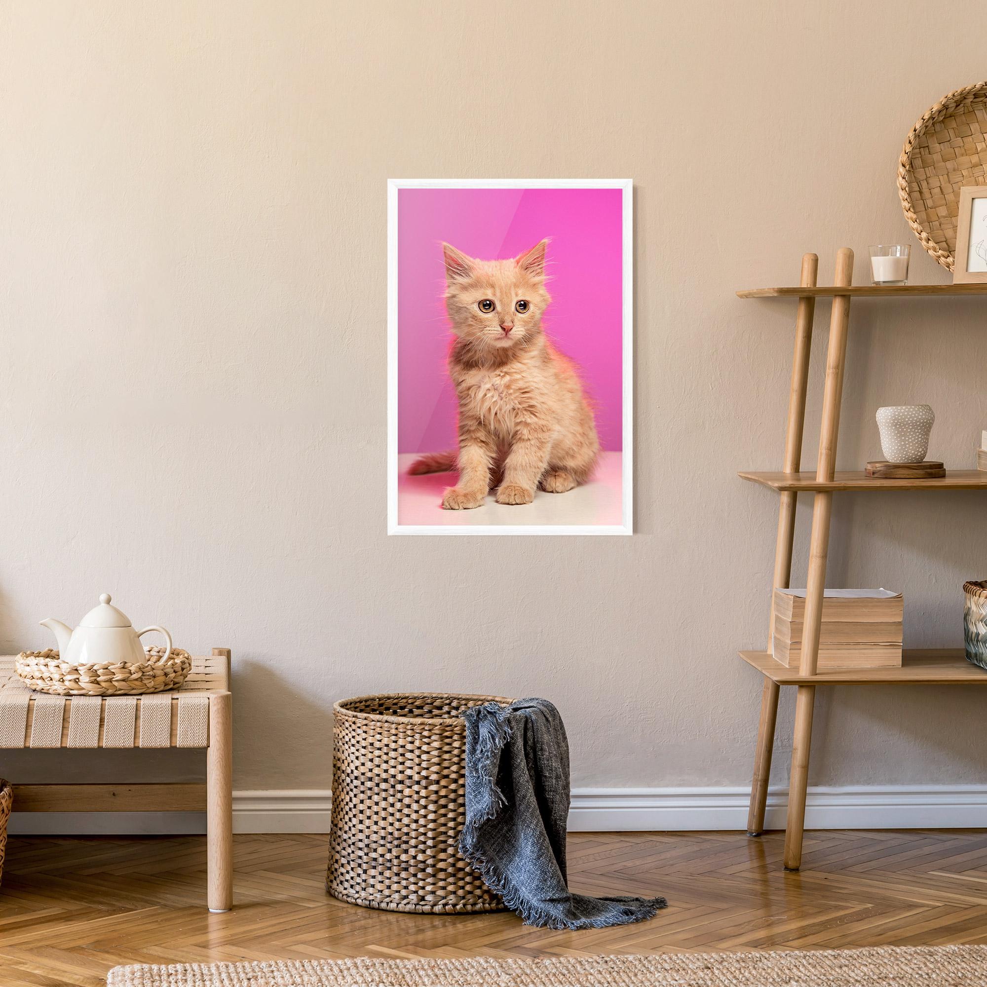 Plakat w Ramie Orange Cat On Pink mockup 9