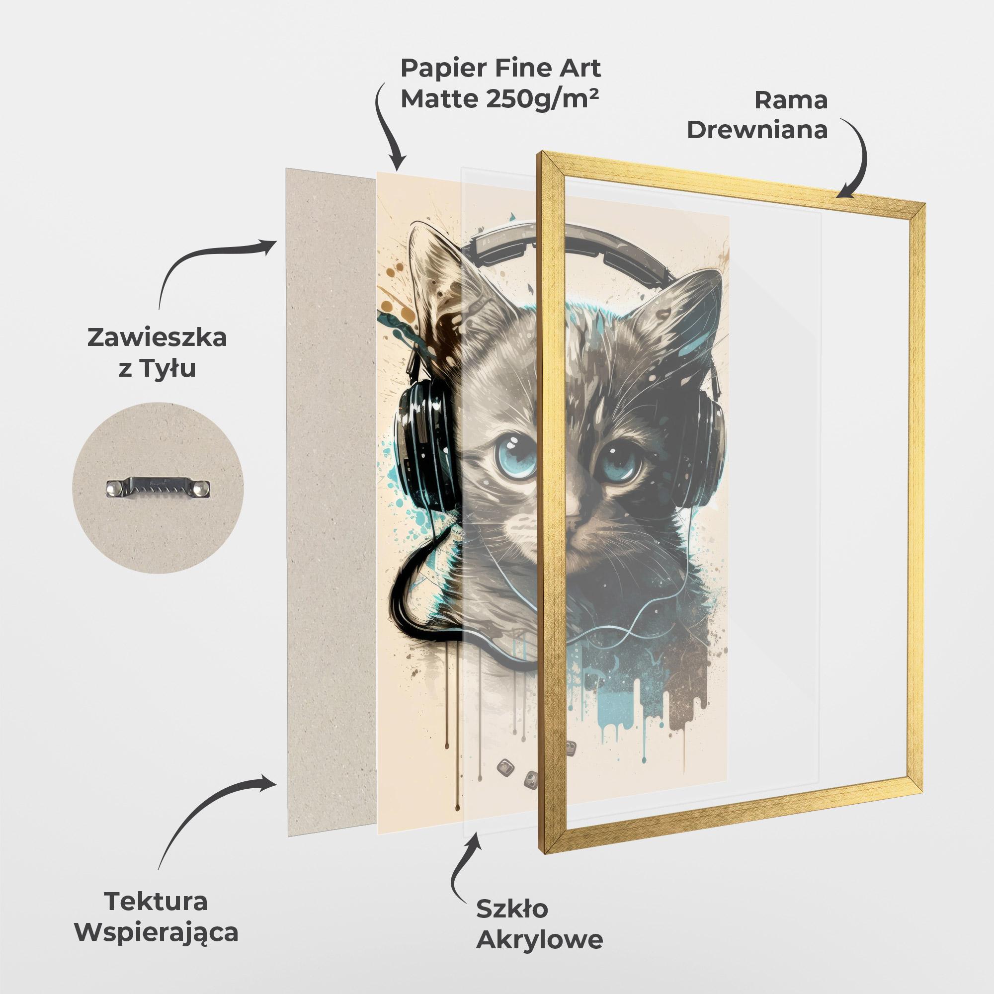 Plakat w Ramie Headphones Cute Cat mockup 1