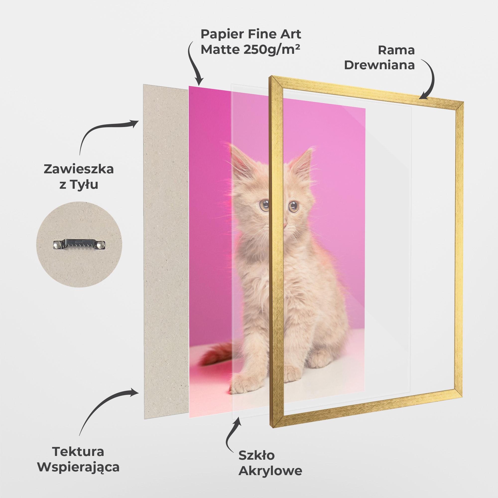 Plakat w Ramie Orange Cat On Pink mockup 1