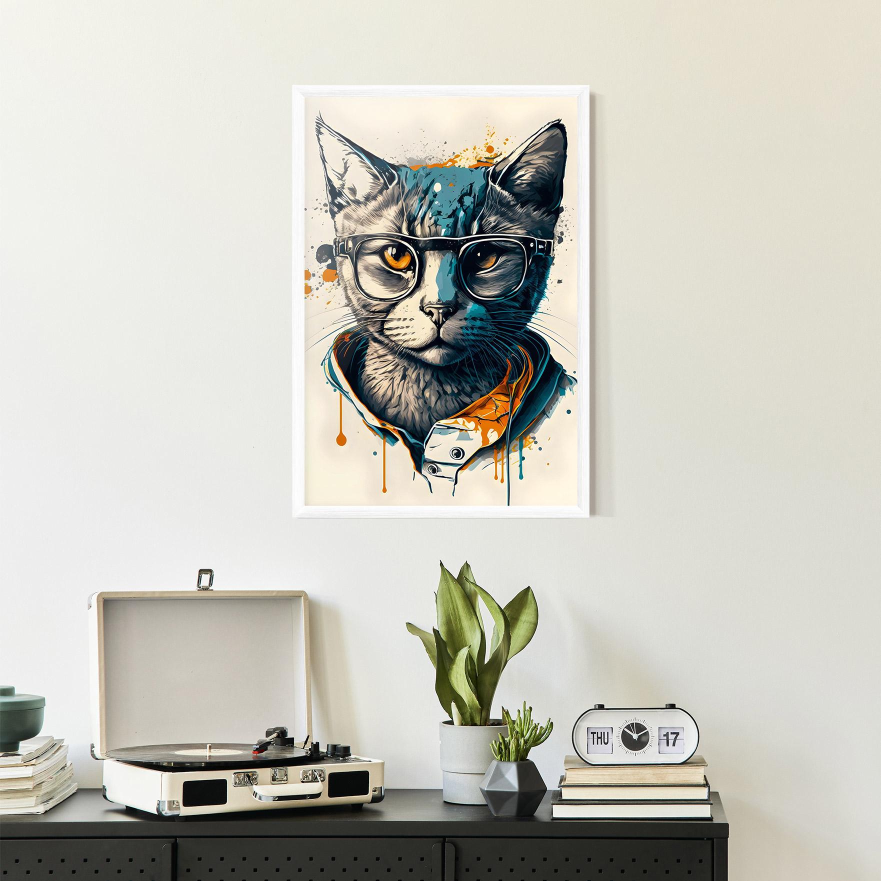 Plakat w Ramie Cat Glasses Art mockup 2