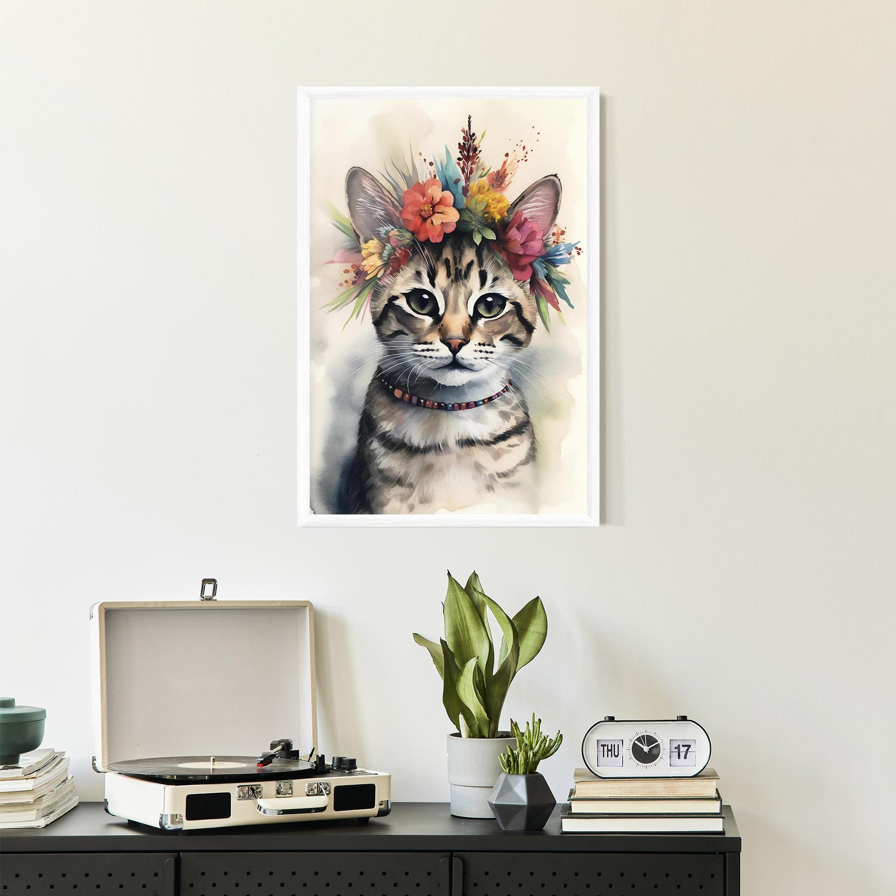Plakat w Ramie Flower Cat Art mockup 2