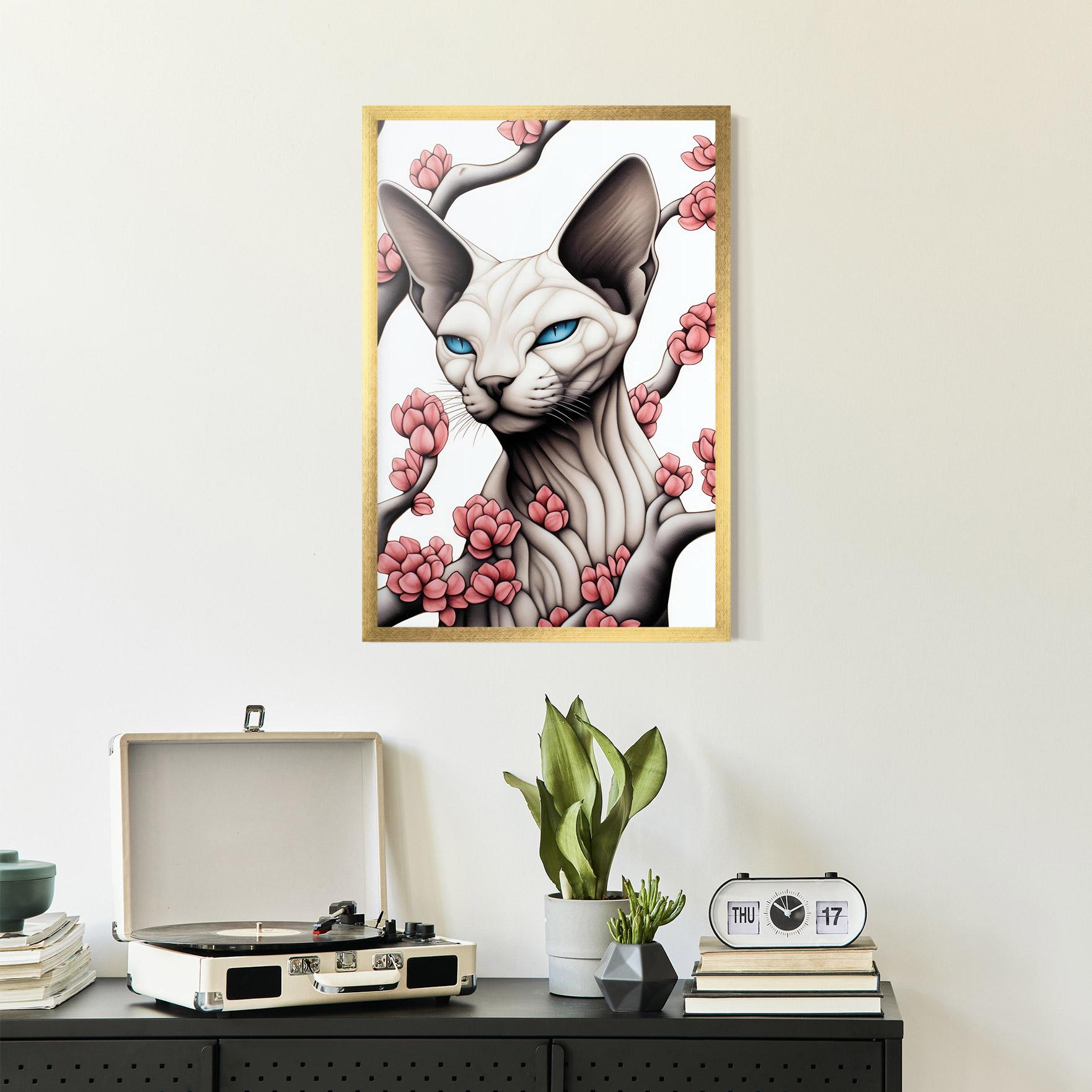 Plakat w Ramie Blue Eyes Cat Drawing mockup 2