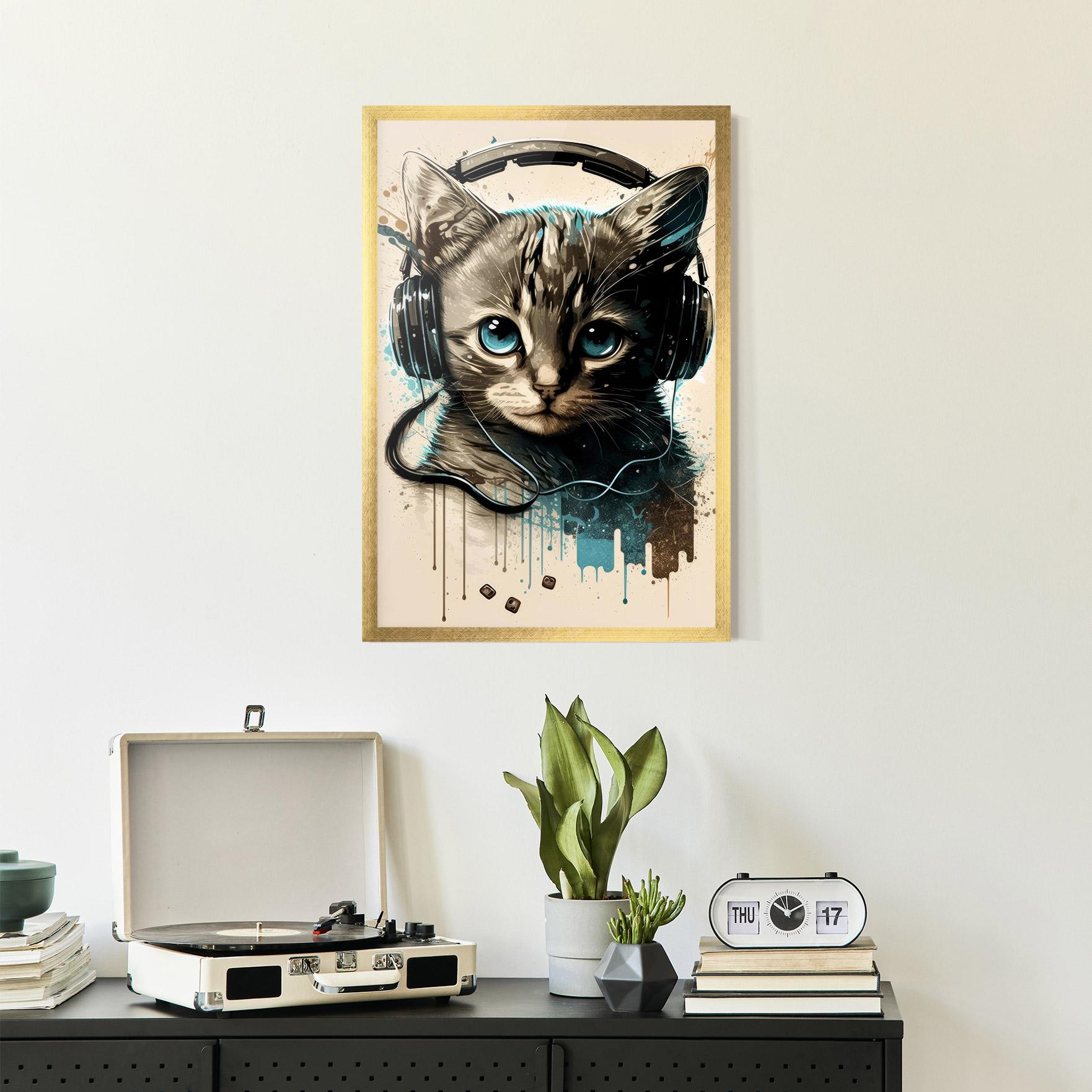 Plakat w Ramie Headphones Cute Cat mockup 2