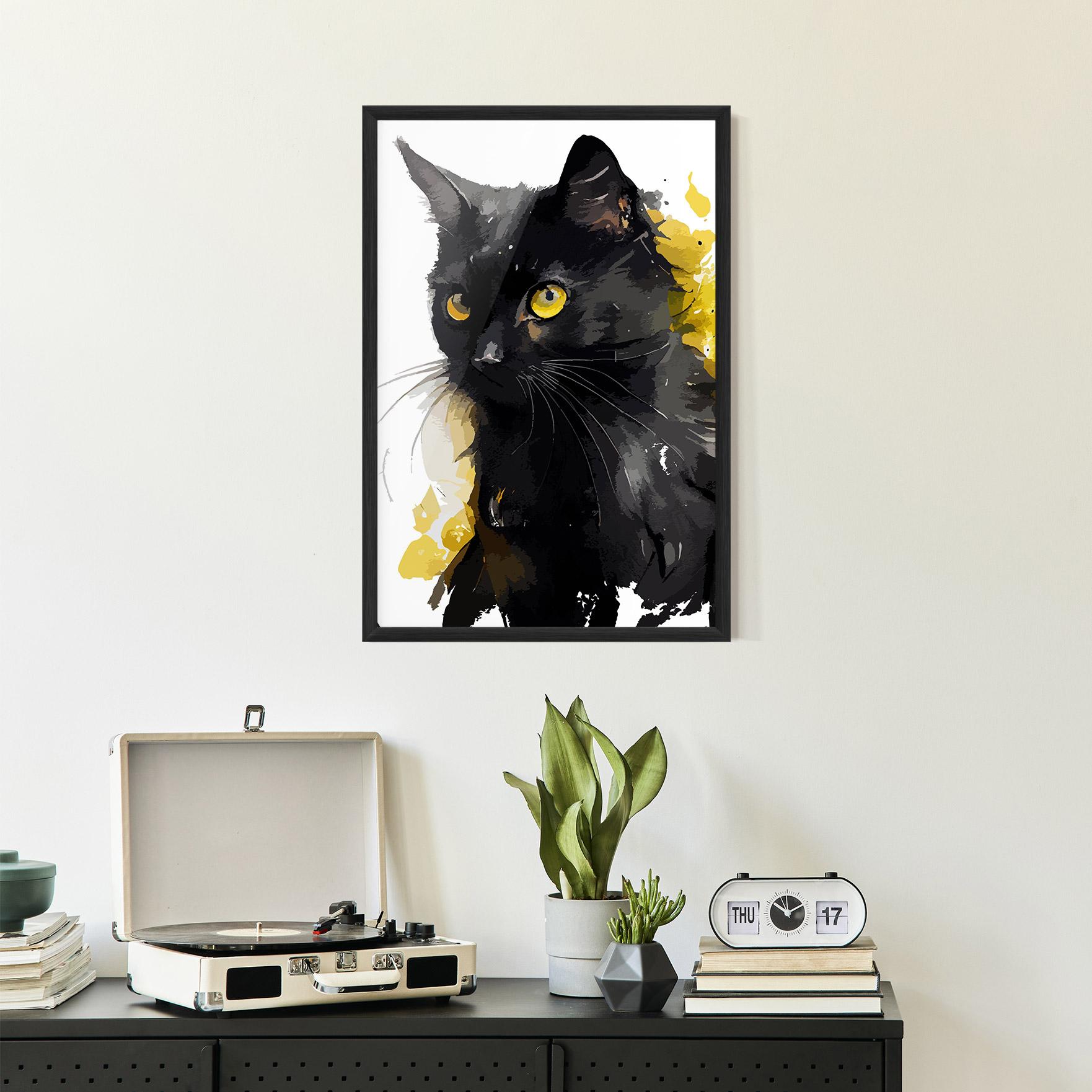 Plakat w Ramie Beautiful Black Cat mockup 2
