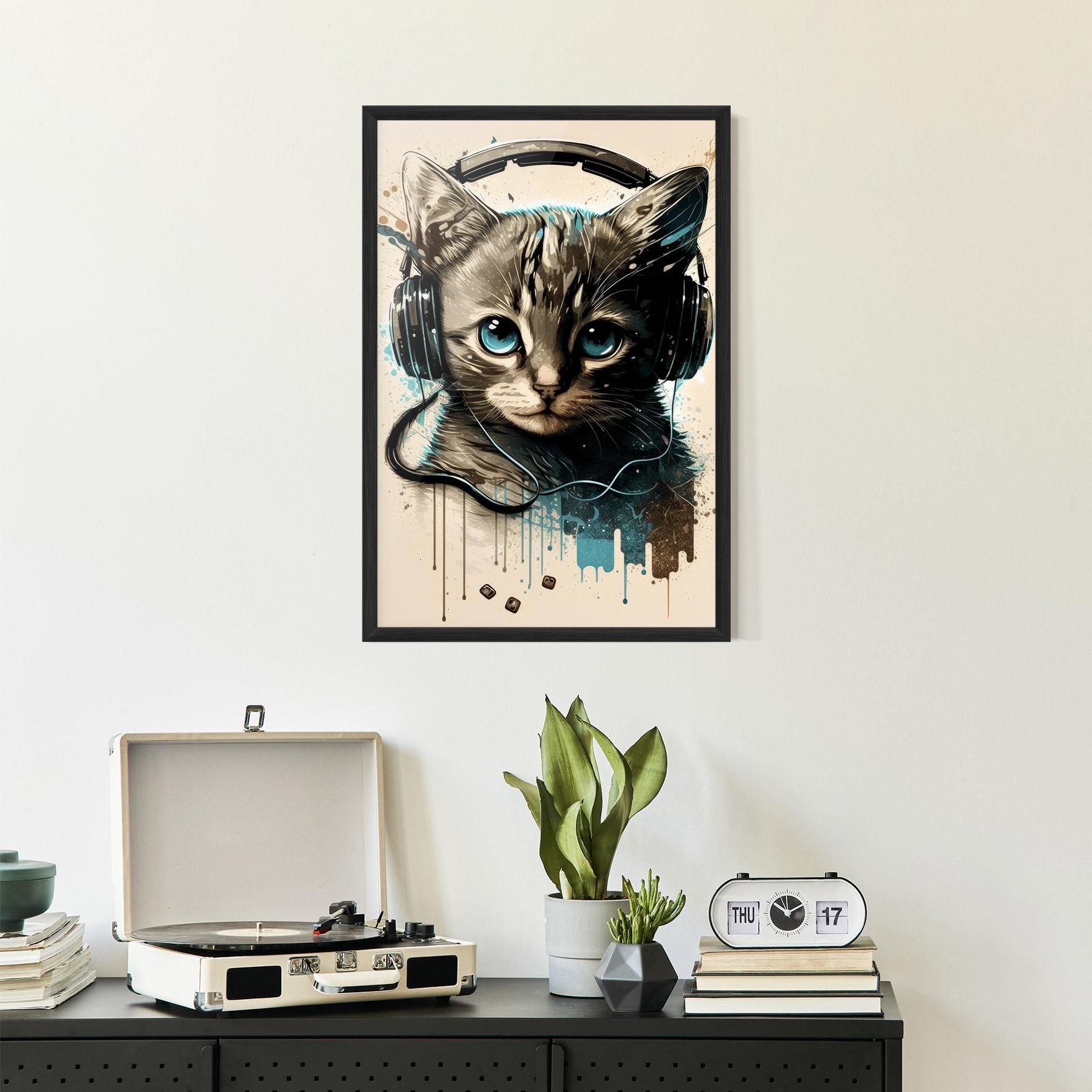 Plakat w Ramie Headphones Cute Cat mockup 2