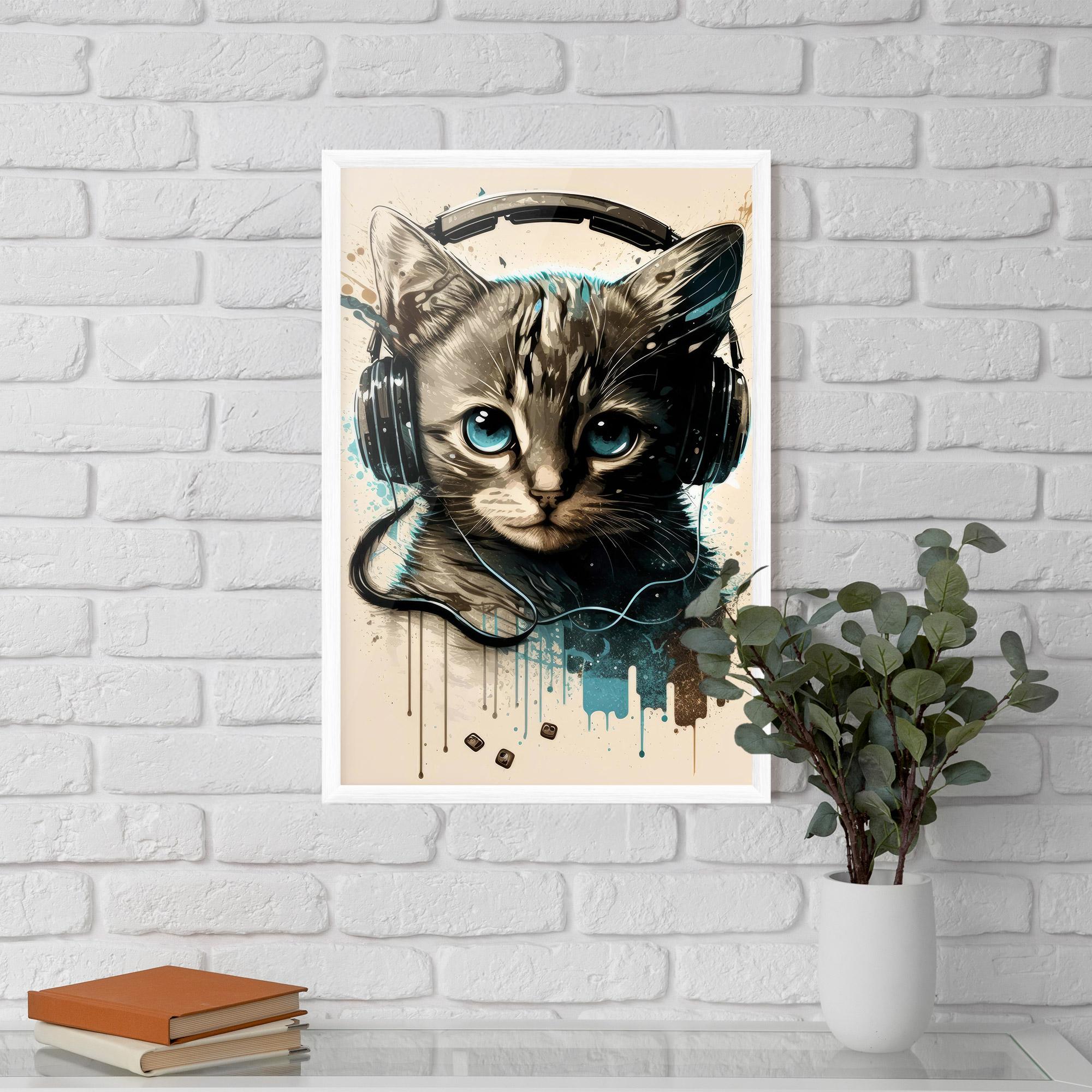 Plakat w Ramie Headphones Cute Cat mockup 5