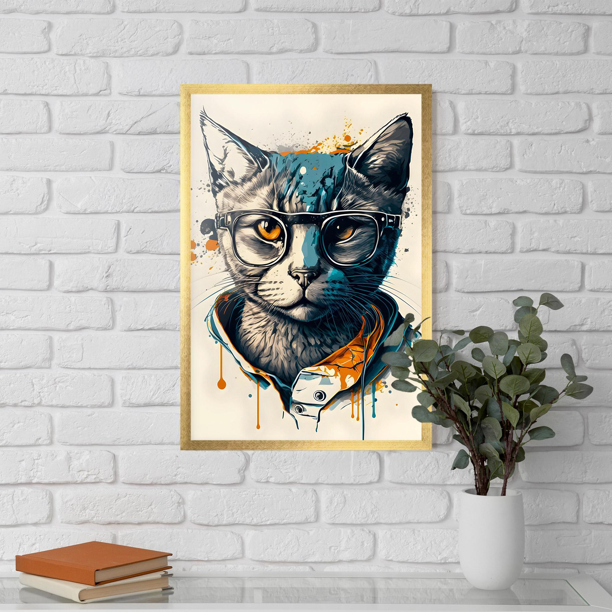 Plakat w Ramie Cat Glasses Art mockup 5
