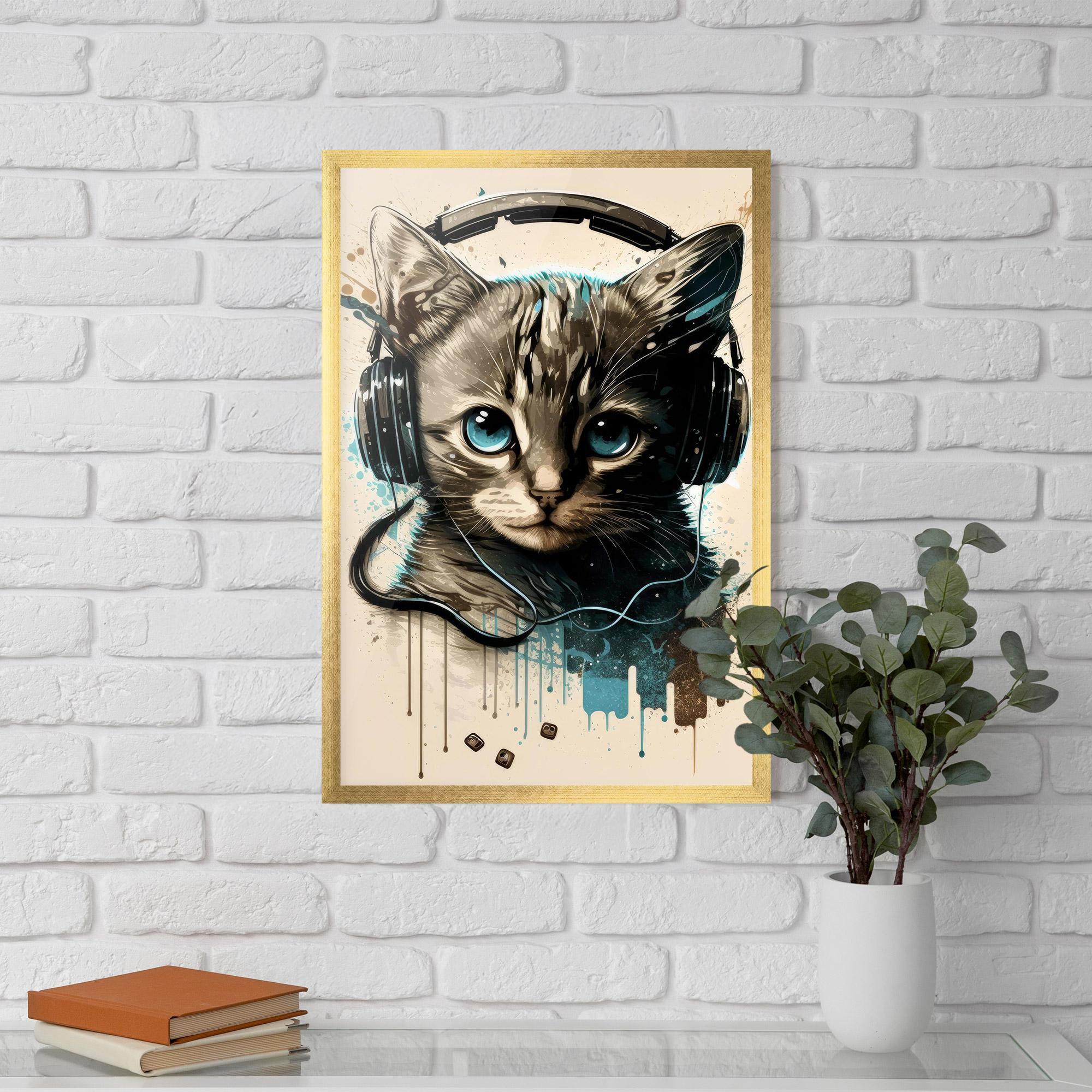 Plakat w Ramie Headphones Cute Cat mockup 5