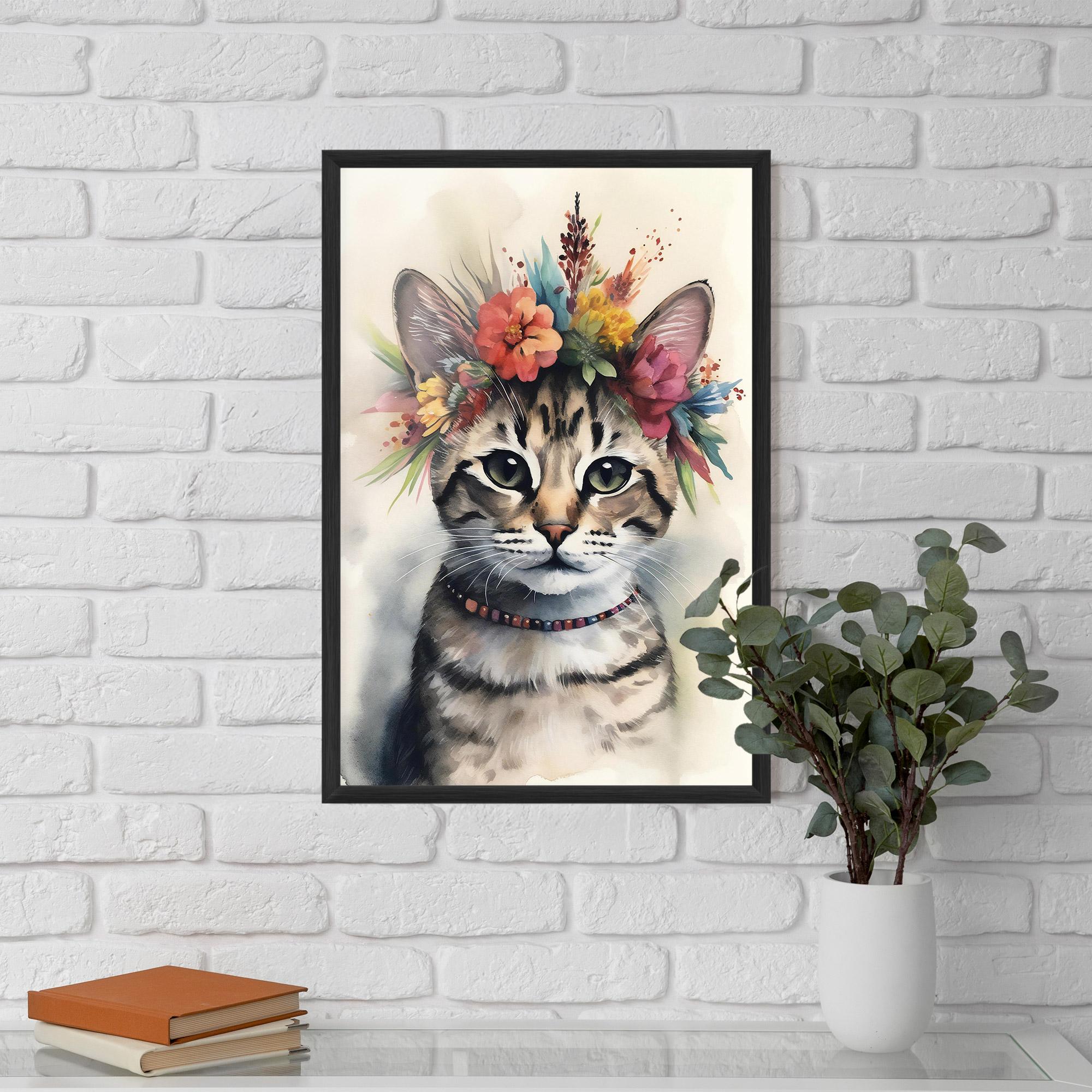 Plakat w Ramie Flower Cat Art mockup 5