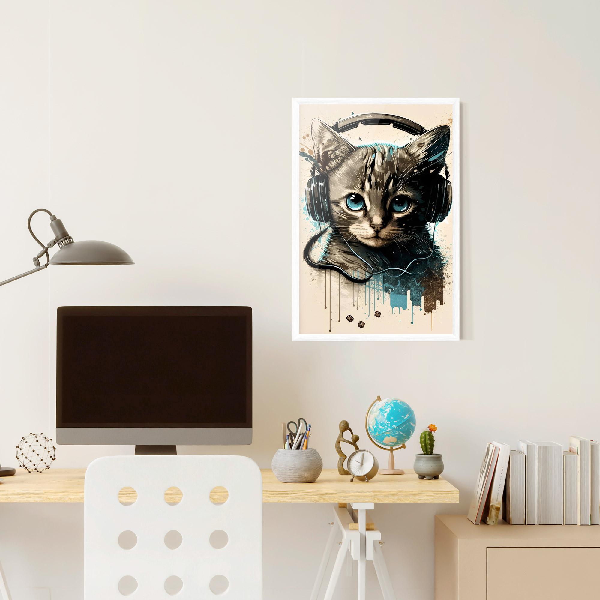Plakat w Ramie Headphones Cute Cat mockup 6