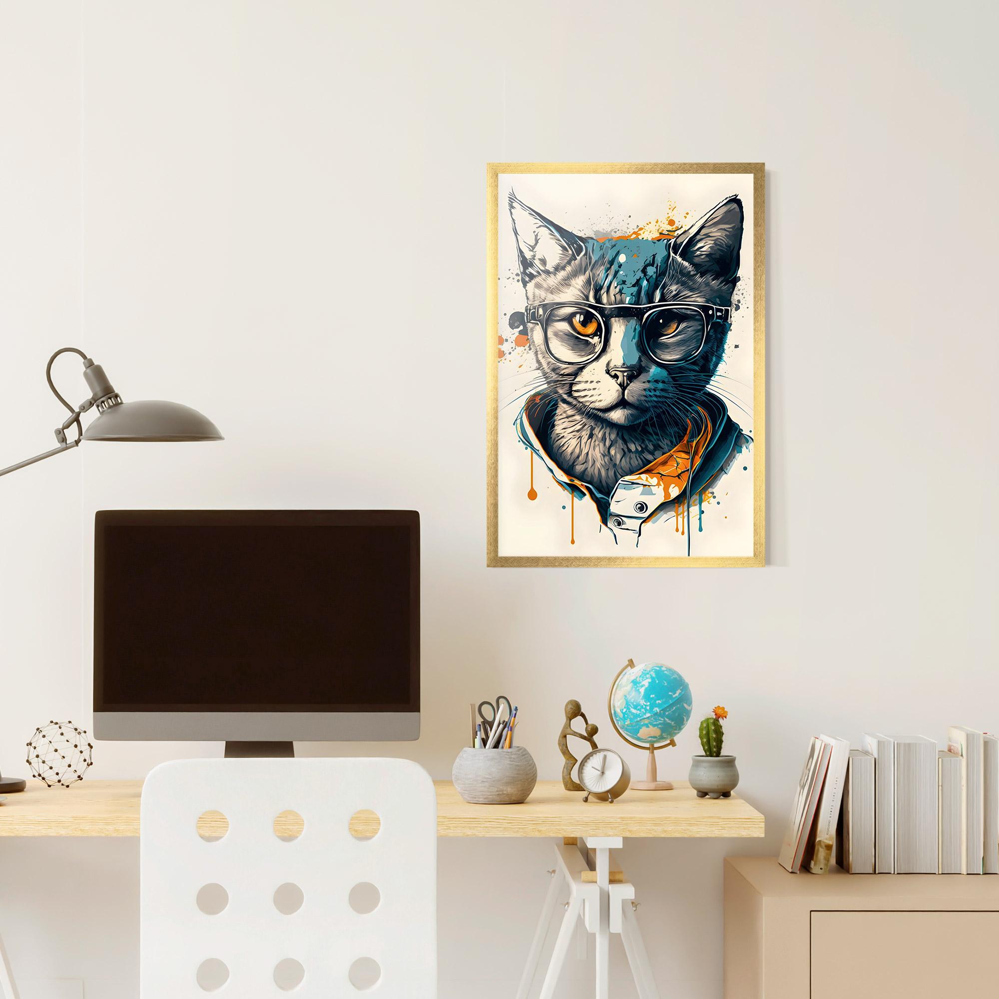 Plakat w Ramie Cat Glasses Art mockup 6