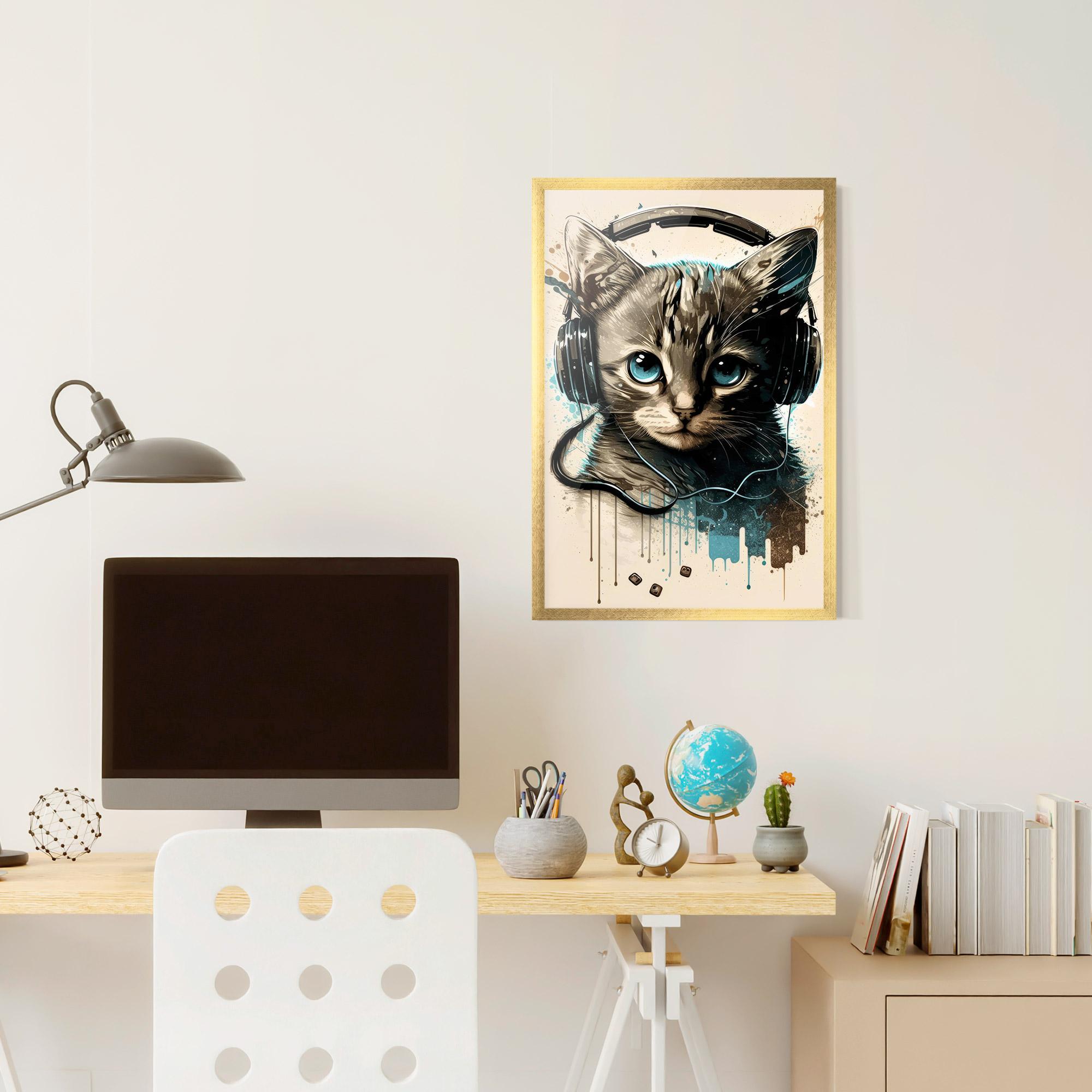 Plakat w Ramie Headphones Cute Cat mockup 6