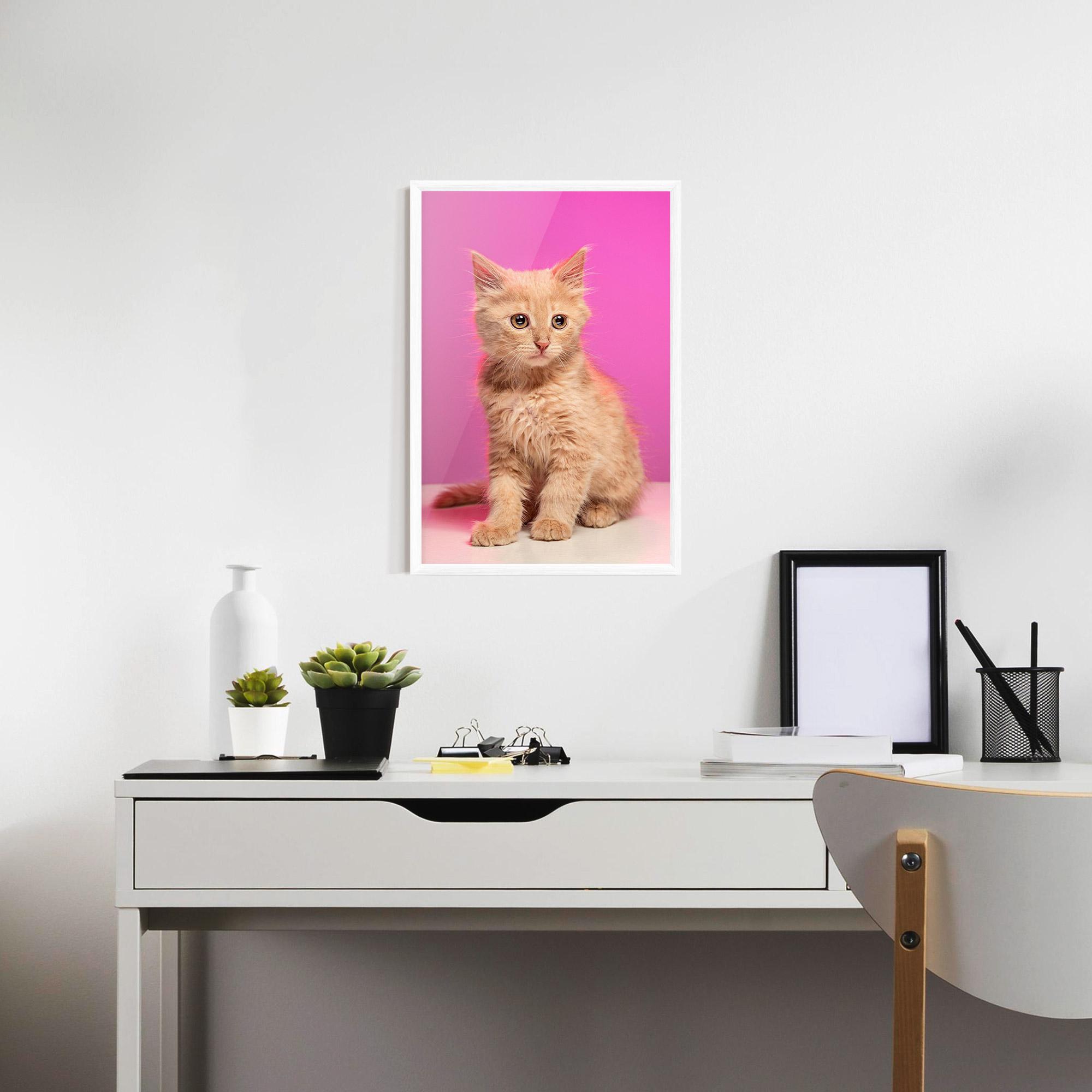 Plakat w Ramie Orange Cat On Pink mockup 7