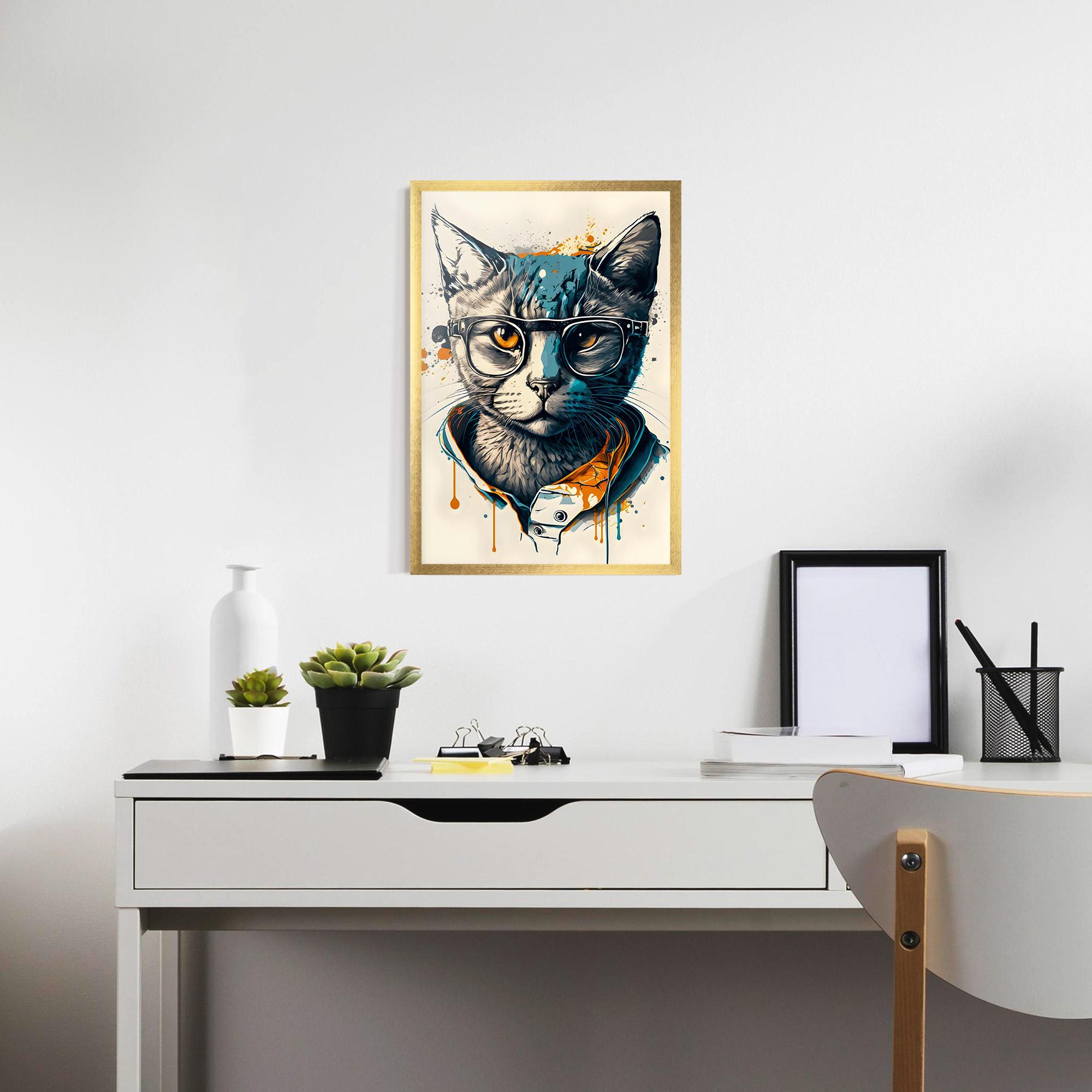 Plakat w Ramie Cat Glasses Art mockup 7